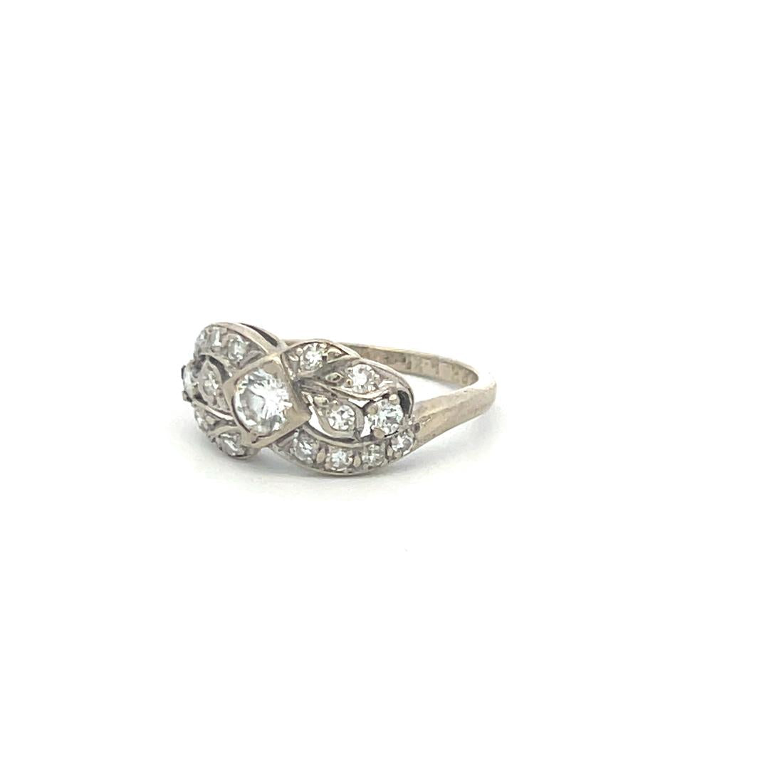 14K White Gold Engagement Ring with 0.51ct Round J SI Diamonds Size 5