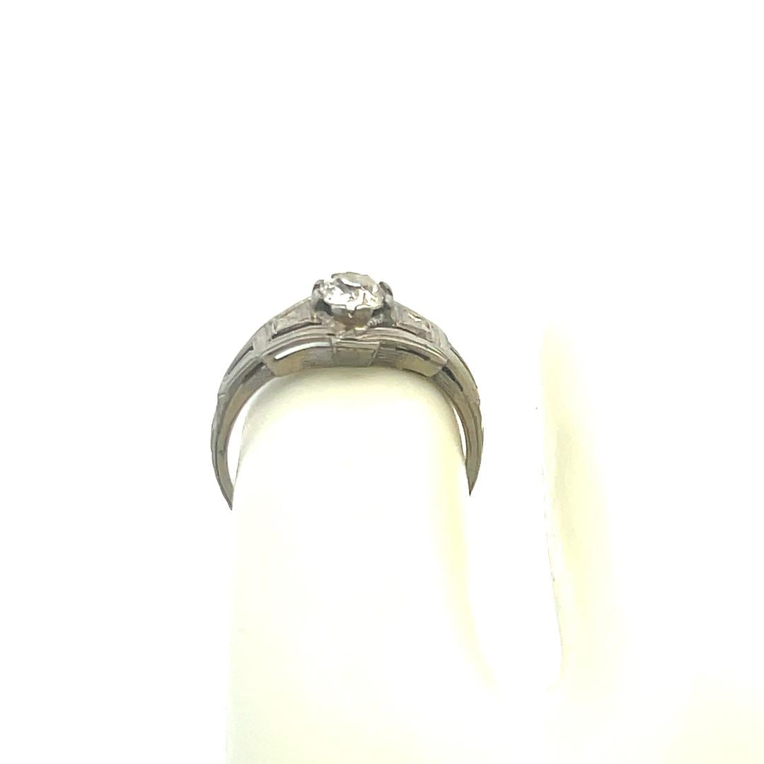 0.50 Carat Old European Cut I VS Diamond 18 Karat White Gold Engagement Ring