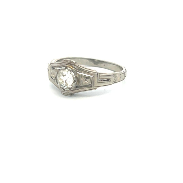 0.50 Carat Old European Cut I VS Diamond 18 Karat White Gold Engagement Ring