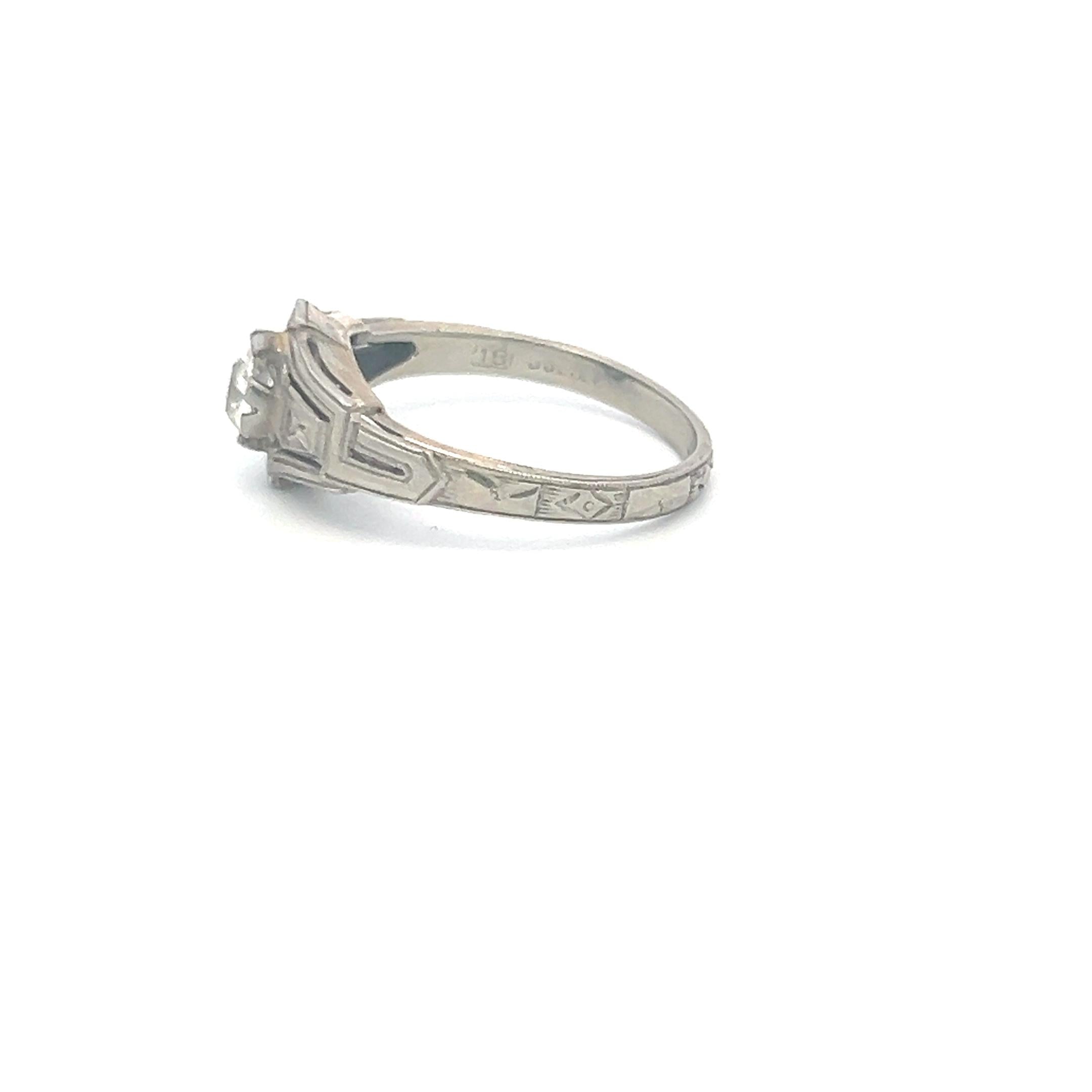 0.50 Carat Old European Cut I VS Diamond 18 Karat White Gold Engagement Ring