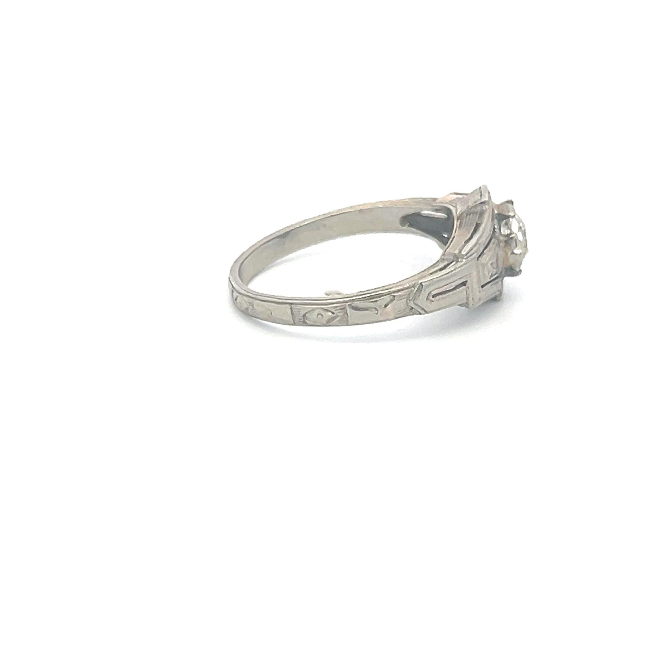 0.50 Carat Old European Cut I VS Diamond 18 Karat White Gold Engagement Ring