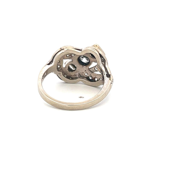 1.00 Carat Old European Cut and Baguette Diamond 14K WG Art Deco Ring