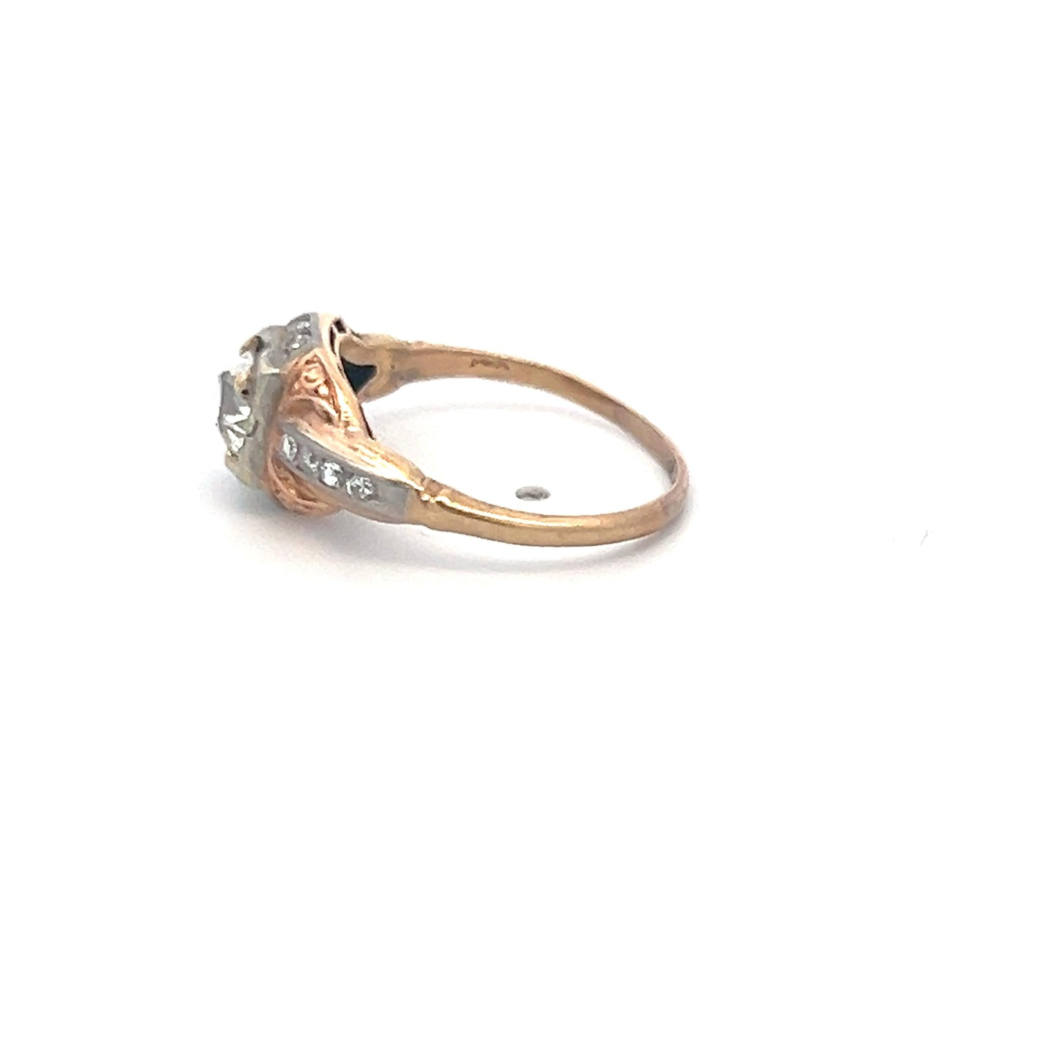 0.57 Carat Old European Cut J SI Diamond 14 Karat Two Tone Gold Art Deco Ring