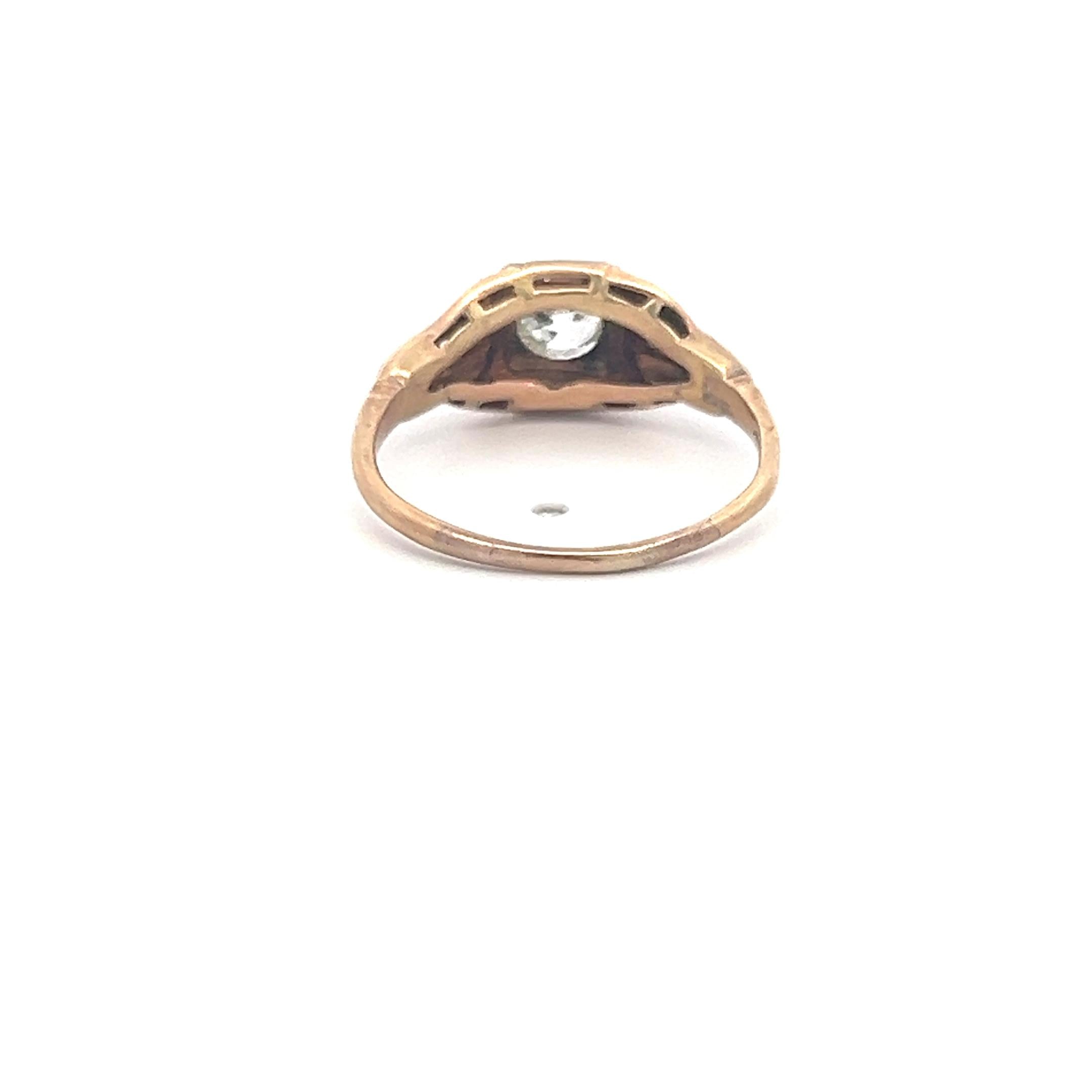0.57 Carat Old European Cut J SI Diamond 14 Karat Two Tone Gold Art Deco Ring