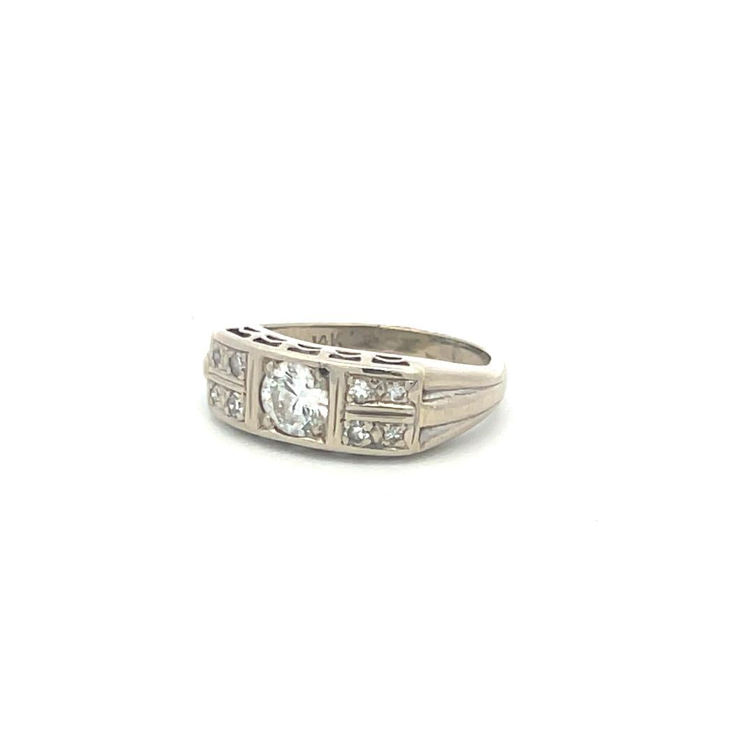 0.56 Carat Old European Cut H VS Diamond 14 Karat White Gold Band Ring