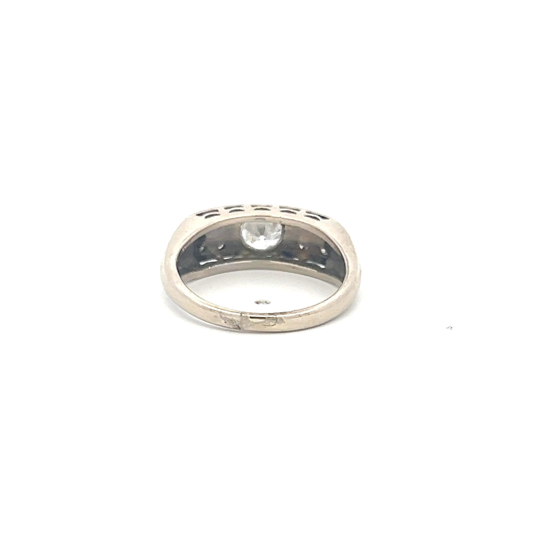 0.56 Carat Old European Cut H VS Diamond 14 Karat White Gold Band Ring