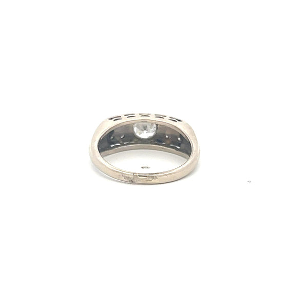 0.56 Carat Old European Cut H VS Diamond 14 Karat White Gold Band Ring
