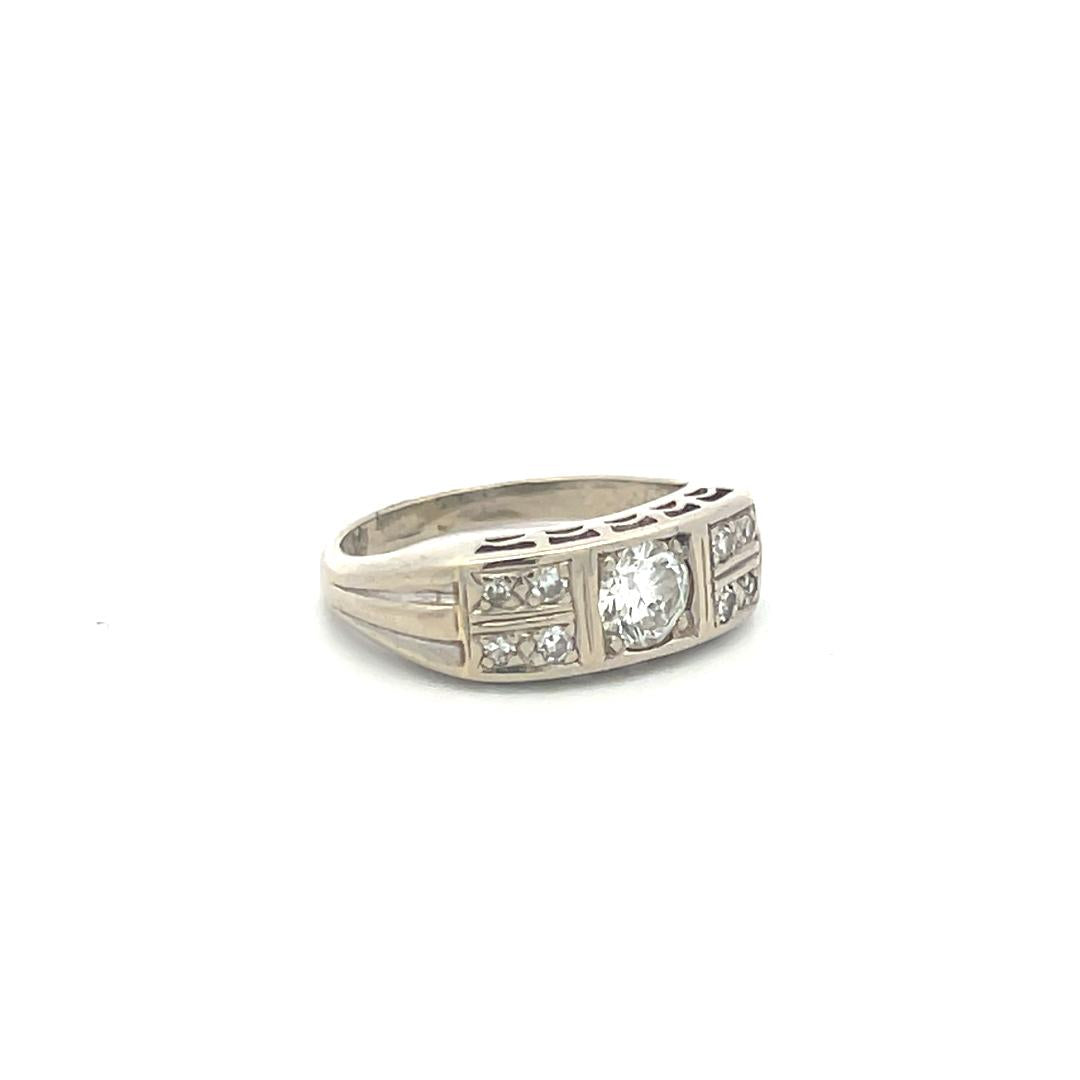 0.56 Carat Old European Cut H VS Diamond 14 Karat White Gold Band Ring