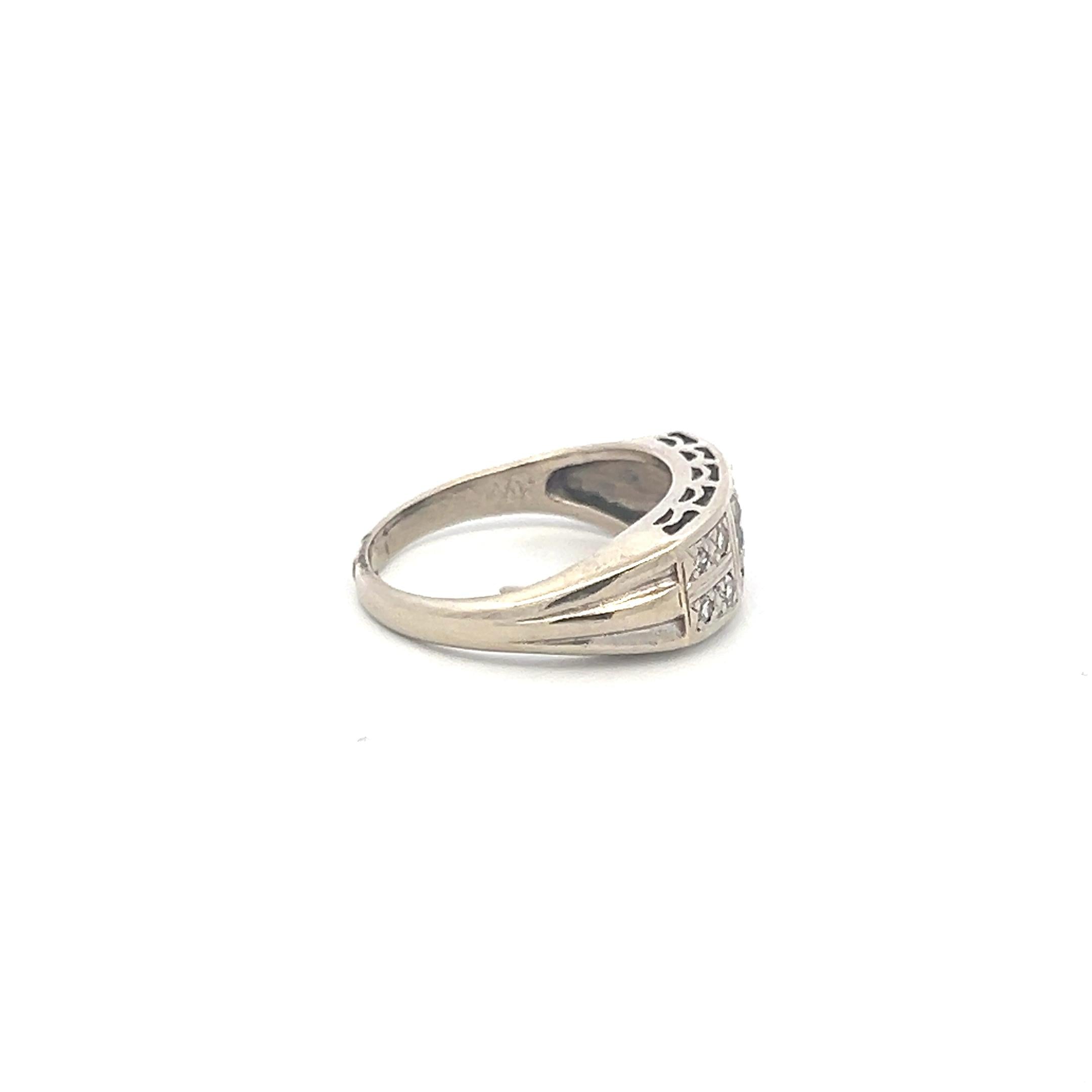 0.56 Carat Old European Cut H VS Diamond 14 Karat White Gold Band Ring