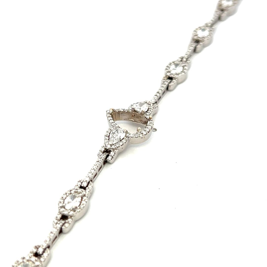 4.36 Carat Oval and Round and Pear Shape Diamond 18K White Gold Link Bracelet