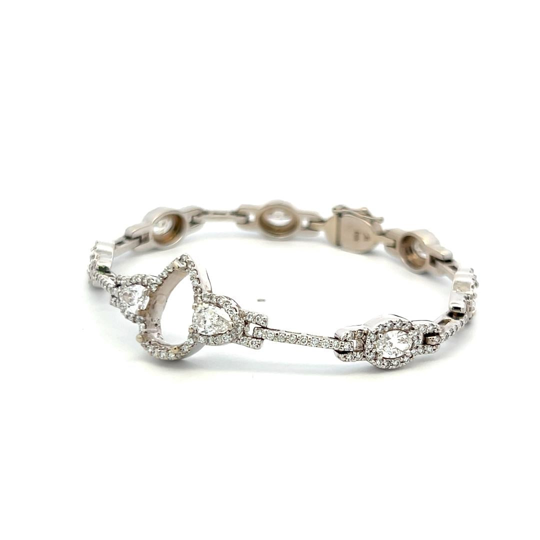 4.36 Carat Oval and Round and Pear Shape Diamond 18K White Gold Link Bracelet