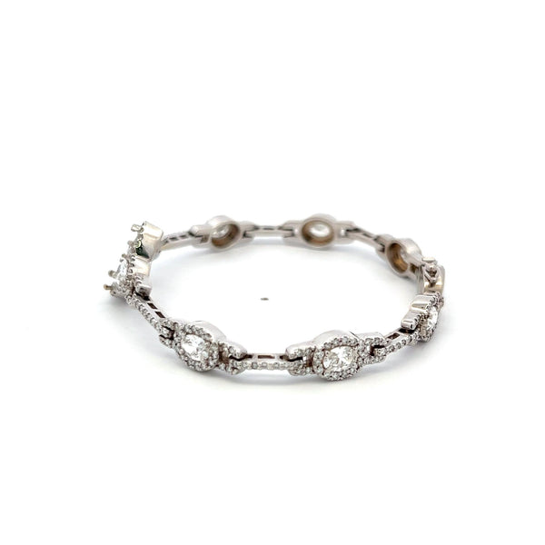 4.36 Carat Oval and Round and Pear Shape Diamond 18K White Gold Link Bracelet
