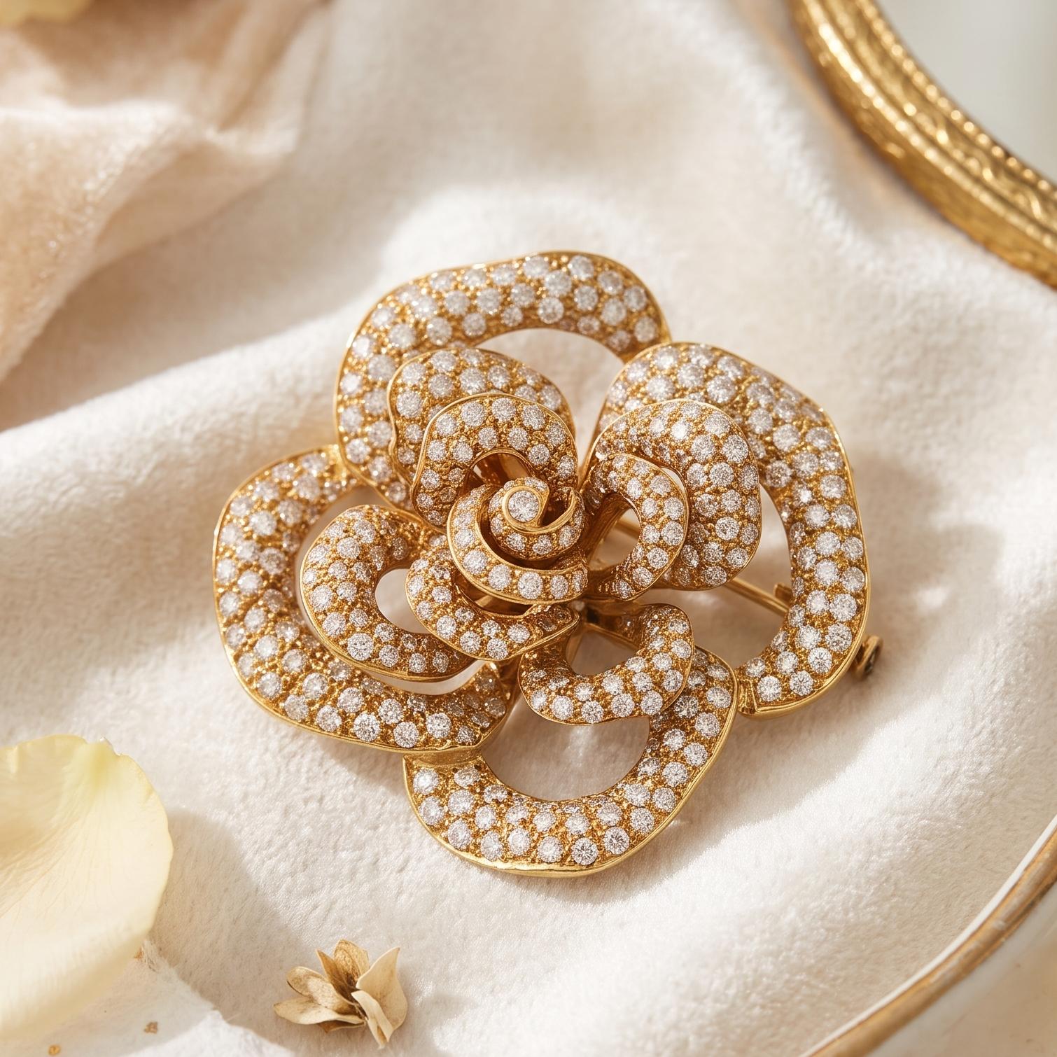 Vintage 18K Yellow Gold Pin Brooch with 7.03 Carat Round G VS Diamonds