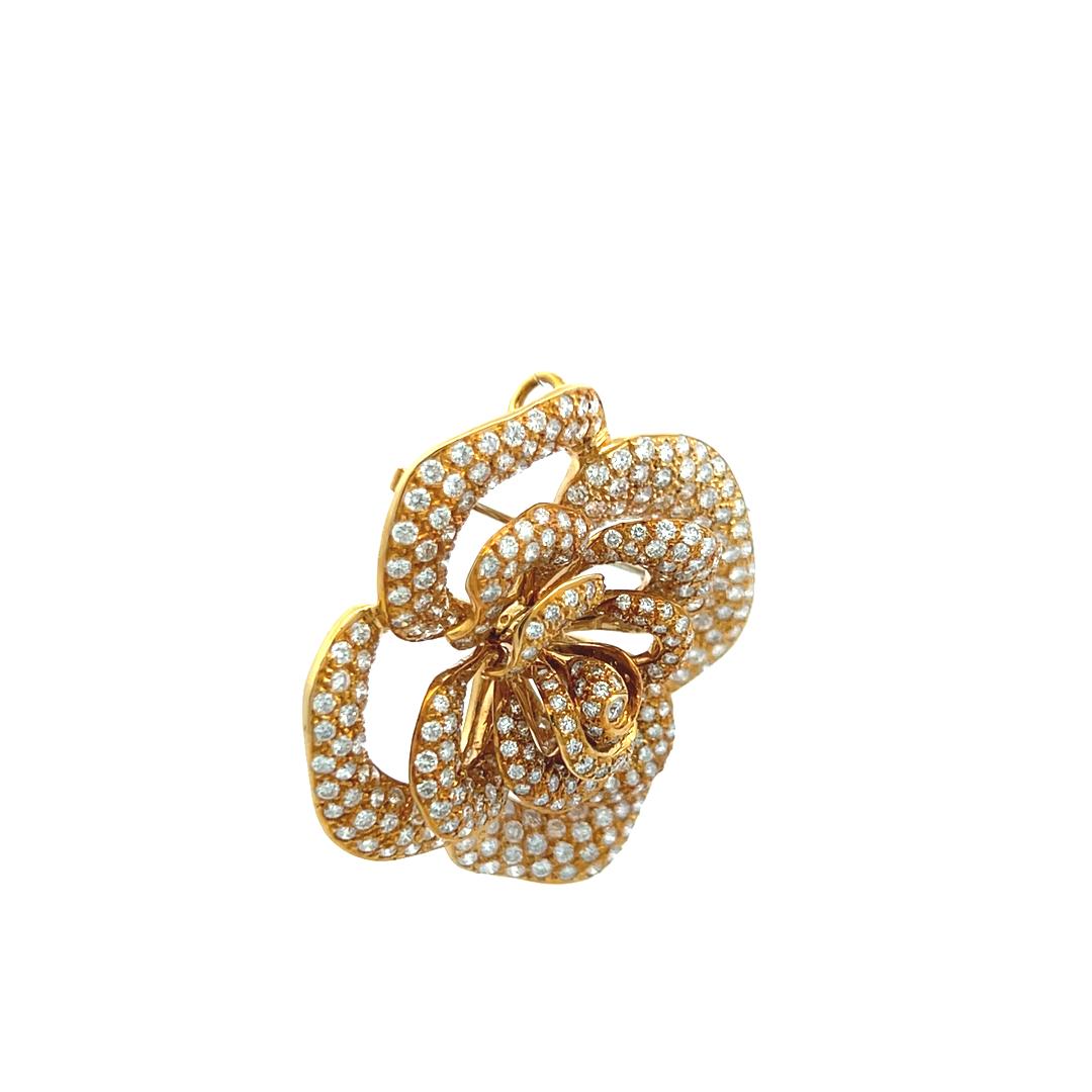 7.03 Carat Round Brilliant G VS Diamond 18 Karat Yellow Gold Pin Brooch