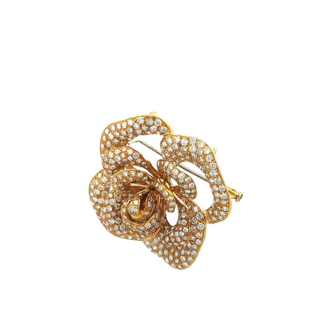 7.03 Carat Round Brilliant G VS Diamond 18 Karat Yellow Gold Pin Brooch