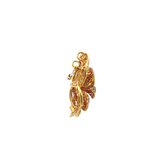 7.03 Carat Round Brilliant G VS Diamond 18 Karat Yellow Gold Pin Brooch