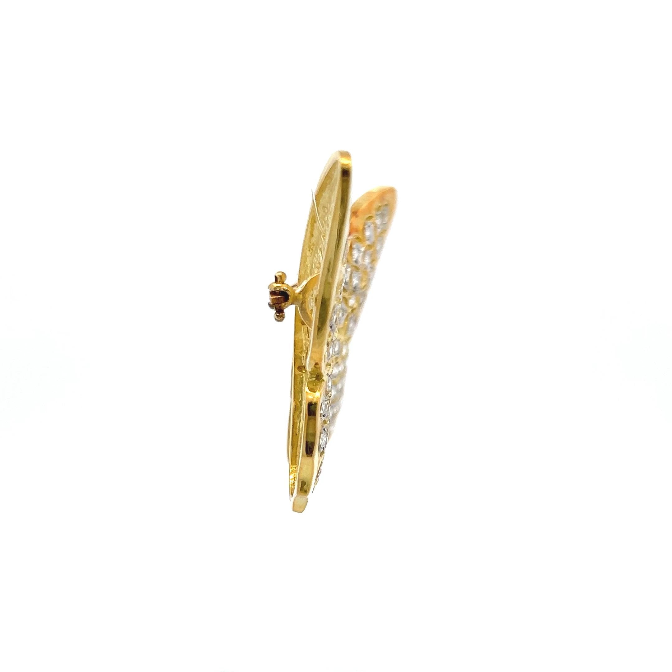 18K Yellow Gold Butterfly Pin Brooch 2.12ct Diamonds 1ct Ruby & 0.1ct Emerald