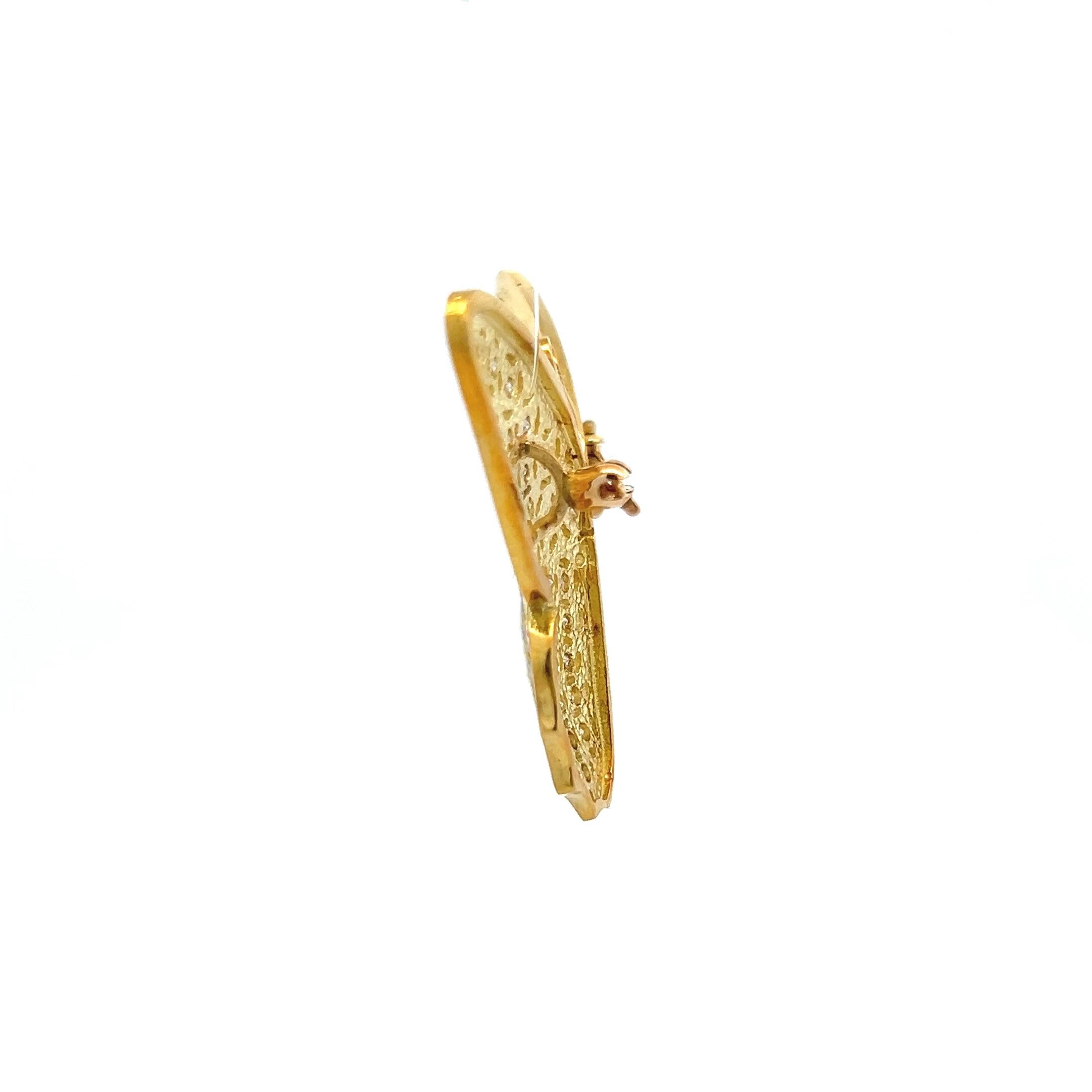 18K Yellow Gold Butterfly Pin Brooch 2.12ct Diamonds 1ct Ruby & 0.1ct Emerald