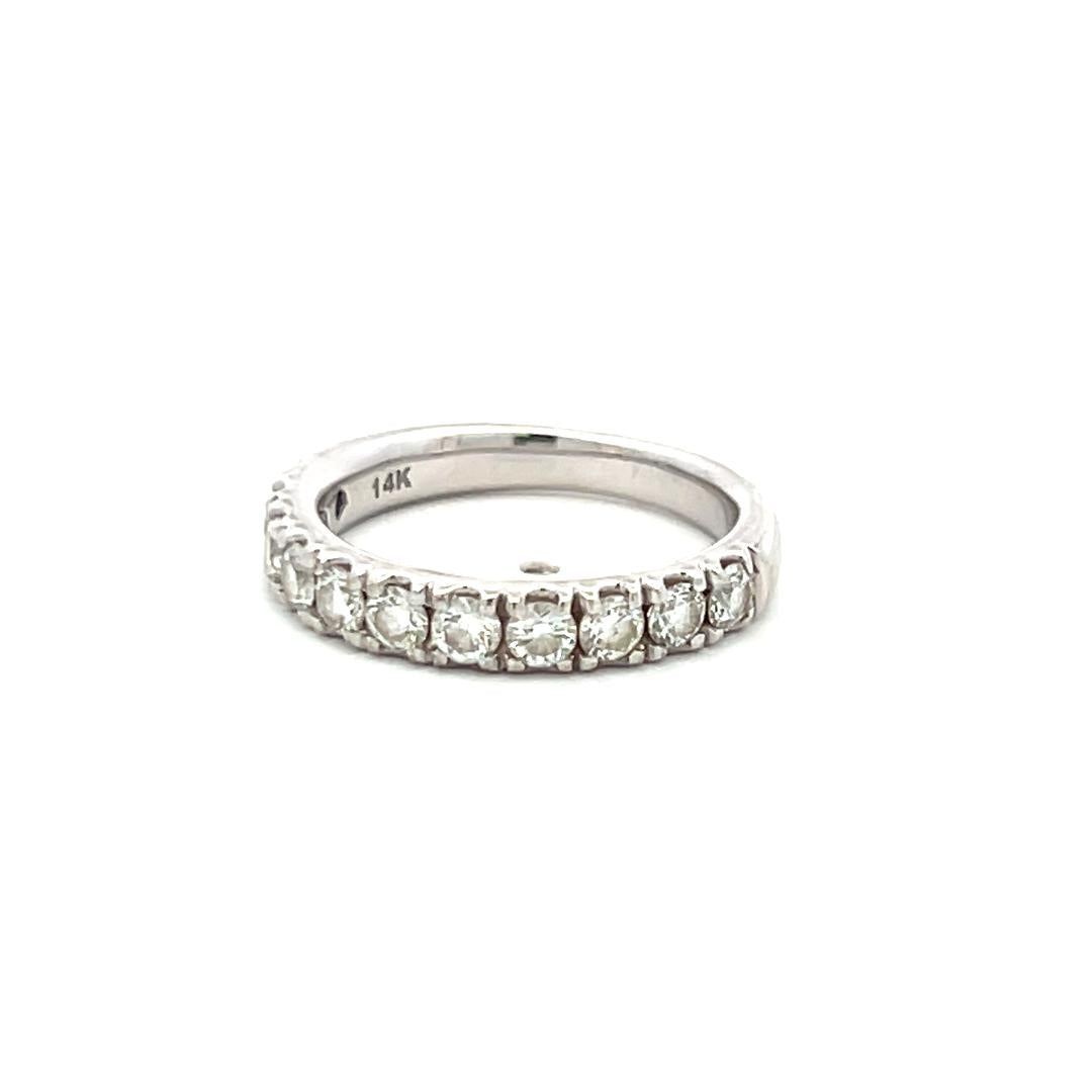 14K White Gold Half-Eternity Band Ring with 1.1 Carat Round Diamonds Size 4.5