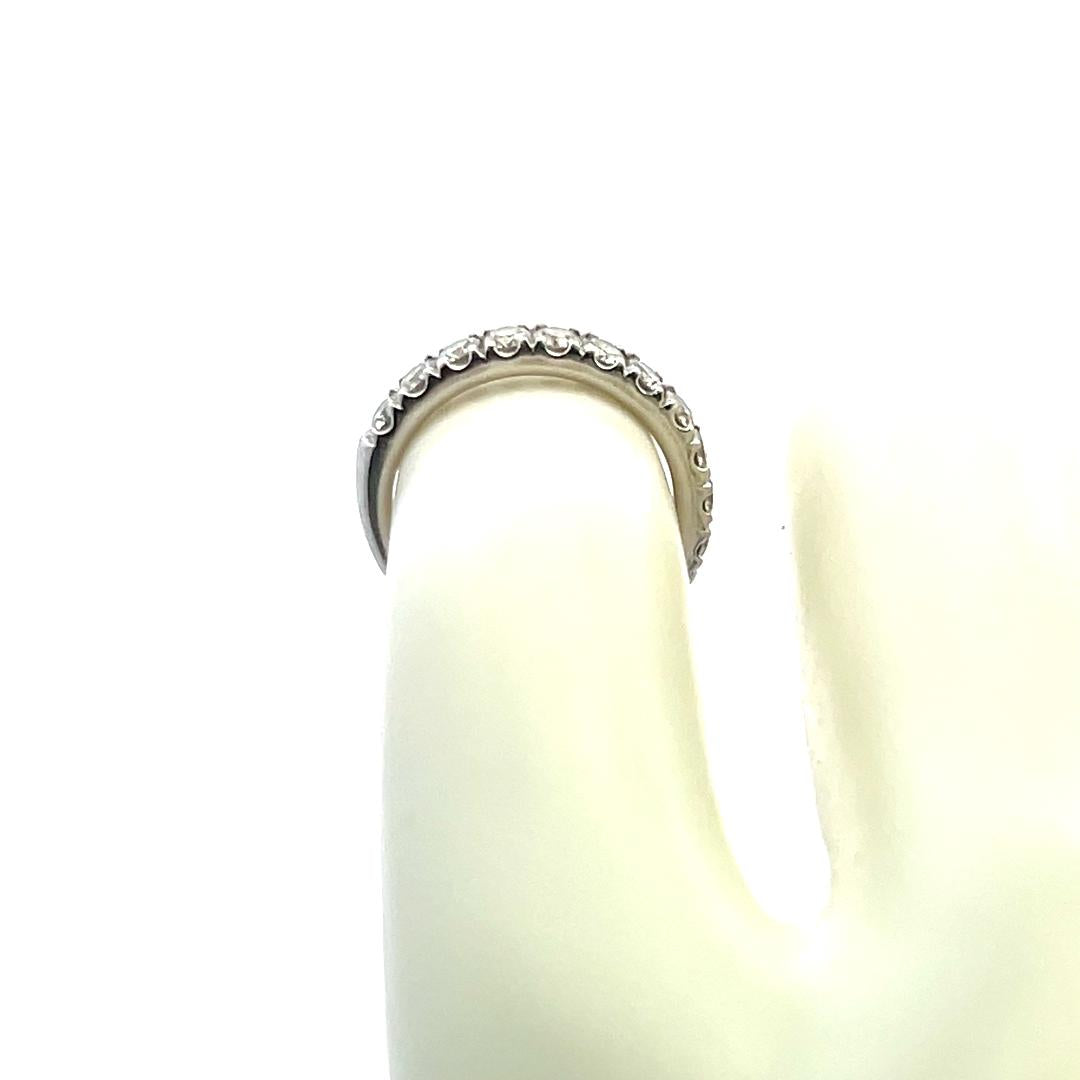 14K White Gold Half-Eternity Band Ring with 1.1 Carat Round Diamonds Size 4.5