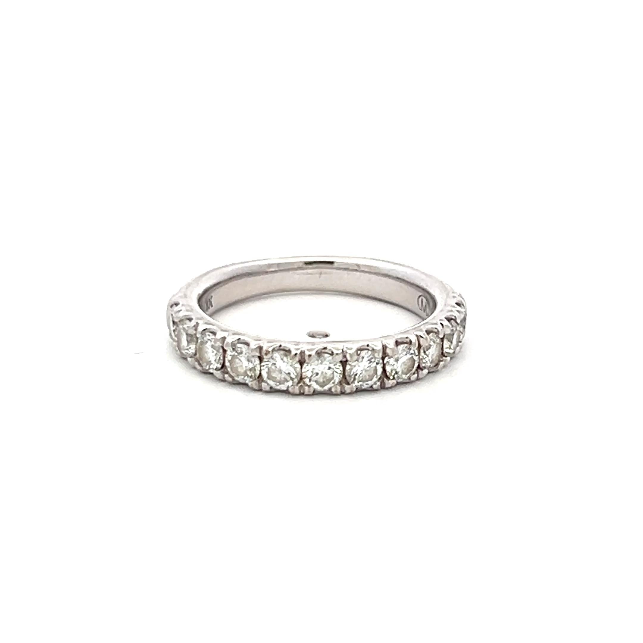 14K White Gold Half-Eternity Band Ring with 1.1 Carat Round Diamonds Size 4.5