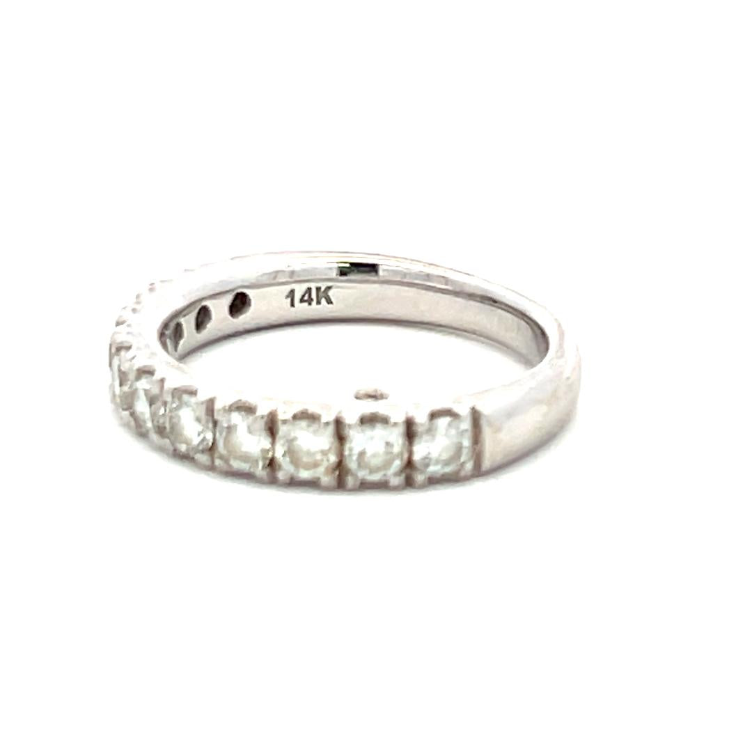 14K White Gold Half-Eternity Band Ring with 1.1 Carat Round Diamonds Size 4.5