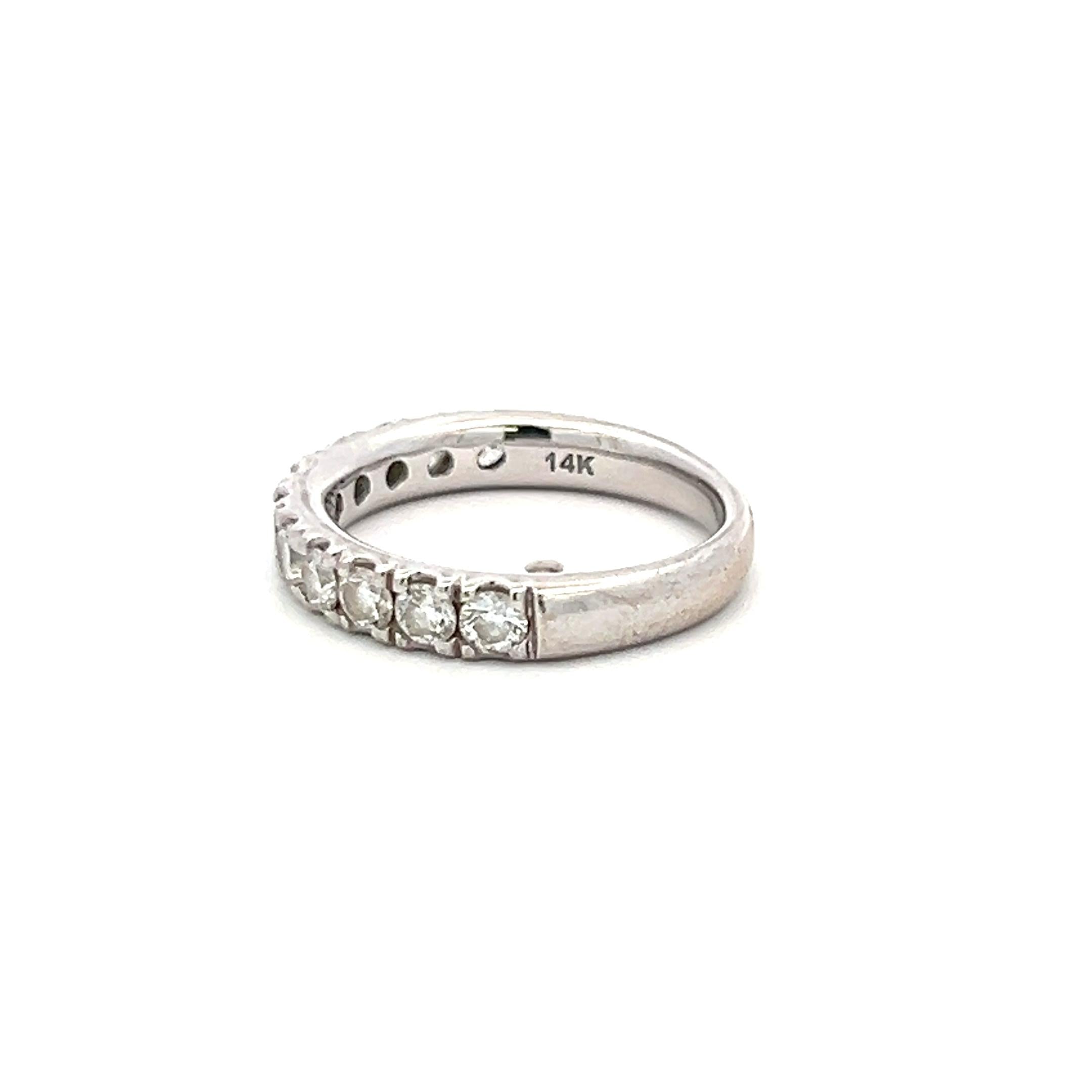 14K White Gold Half-Eternity Band Ring with 1.1 Carat Round Diamonds Size 4.5