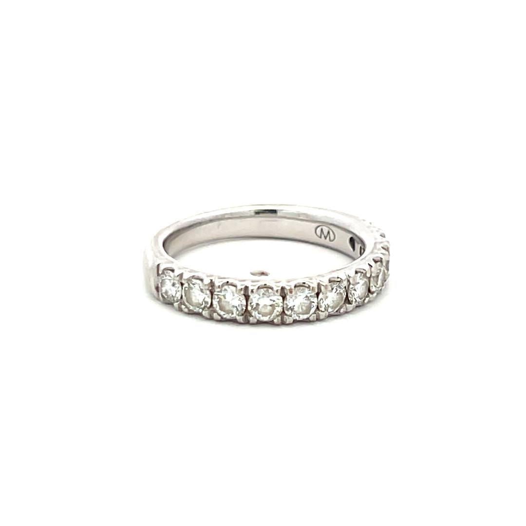 14K White Gold Half-Eternity Band Ring with 1.1 Carat Round Diamonds Size 4.5