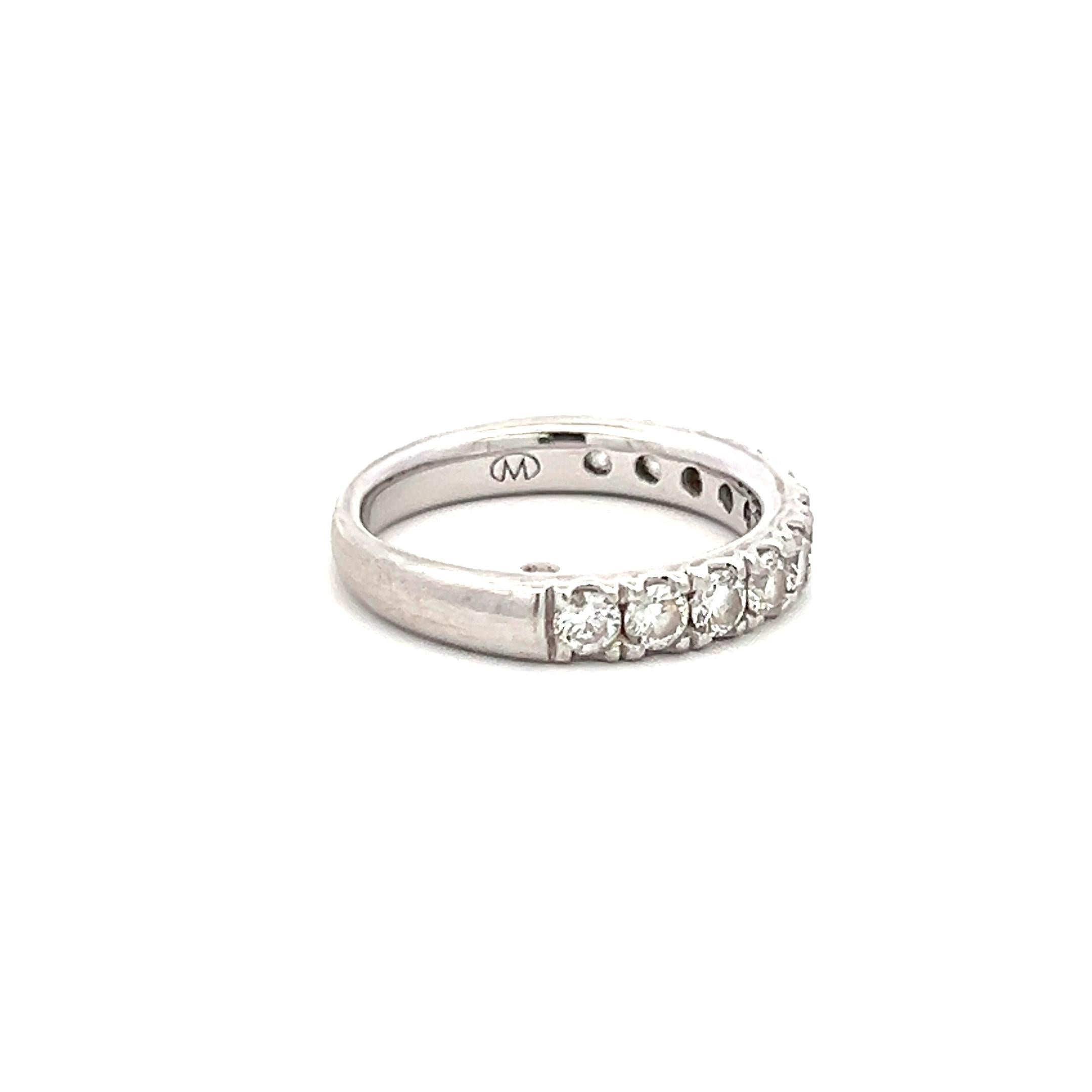 14K White Gold Half-Eternity Band Ring with 1.1 Carat Round Diamonds Size 4.5