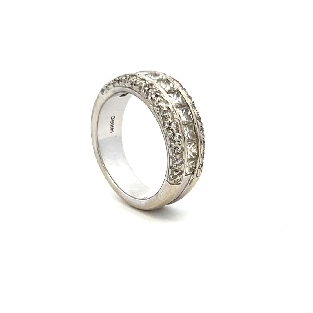 14K WG Half-Eternity Band Ring with 1.30 Carat Princess and Round Diamonds
