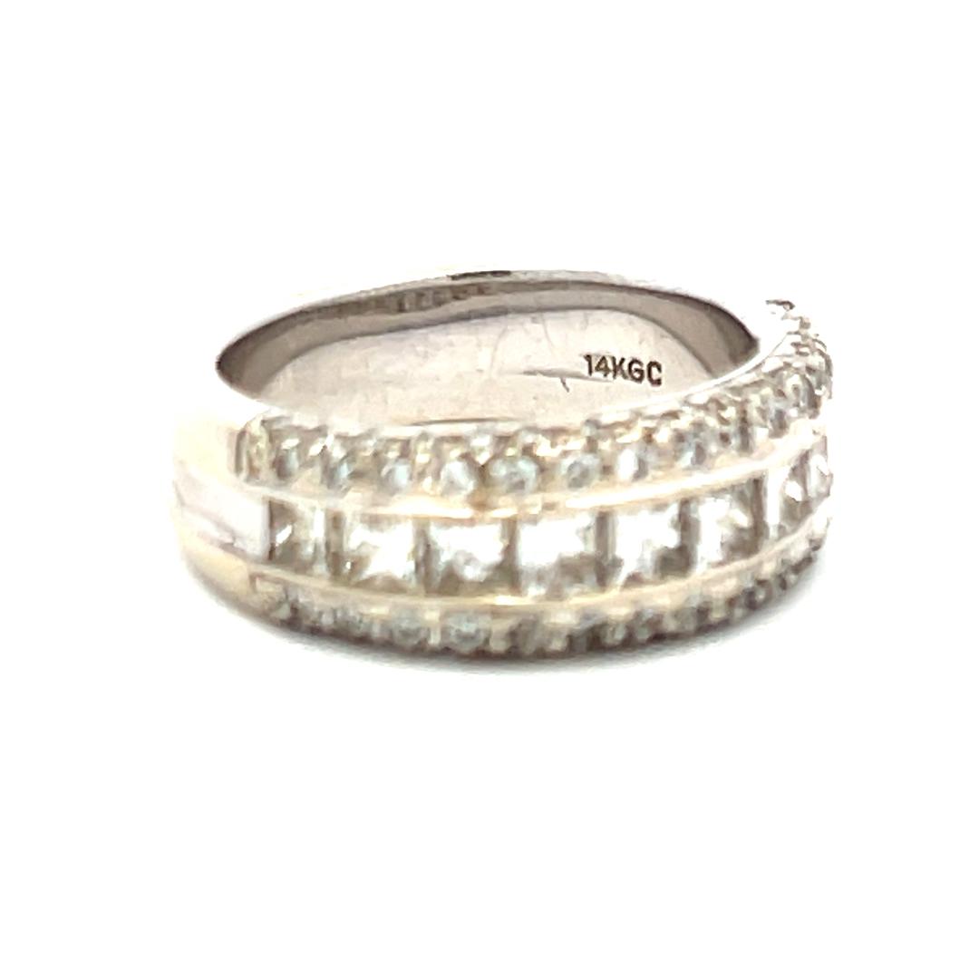 14K WG Half-Eternity Band Ring with 1.30 Carat Princess and Round Diamonds