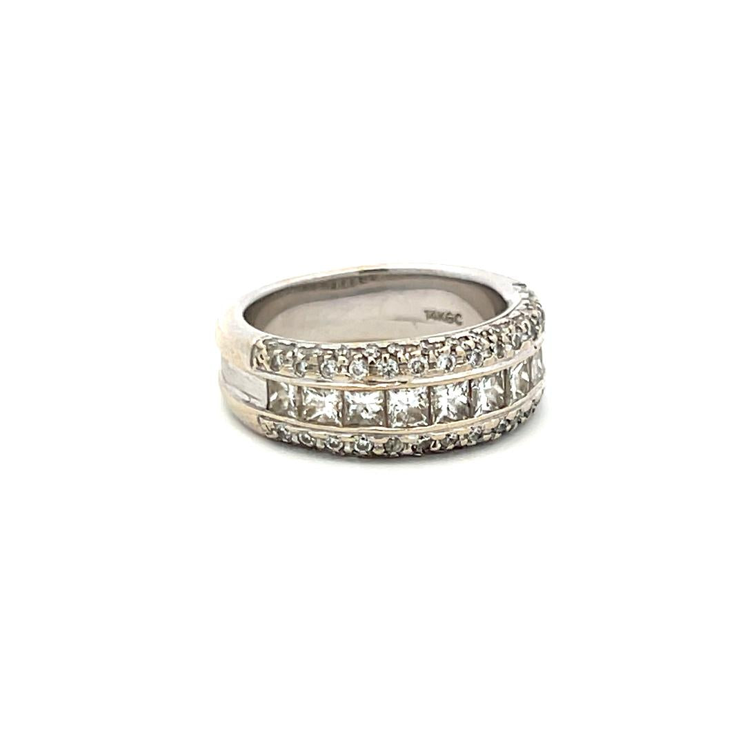 14K WG Half-Eternity Band Ring with 1.30 Carat Princess and Round Diamonds