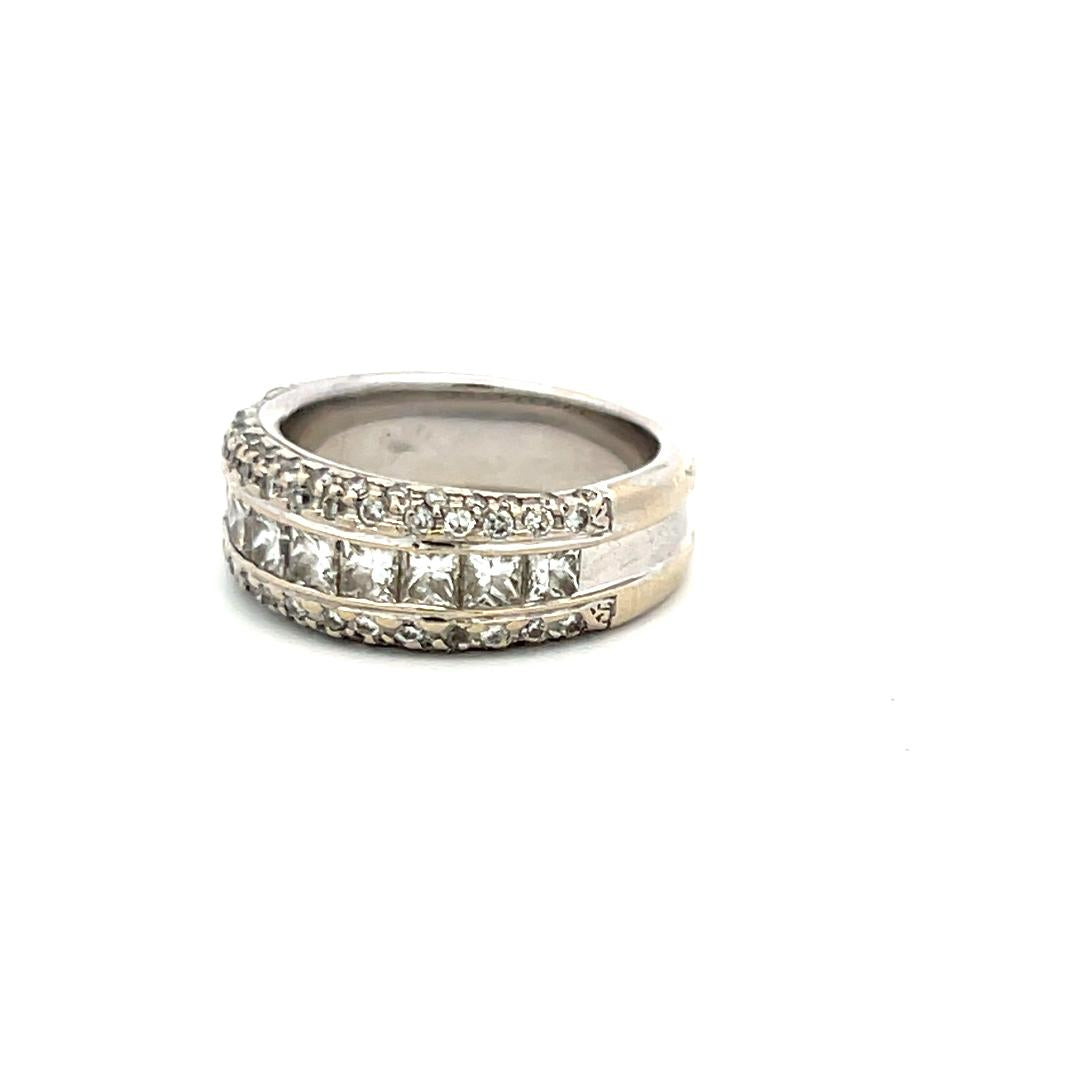 14K WG Half-Eternity Band Ring with 1.30 Carat Princess and Round Diamonds