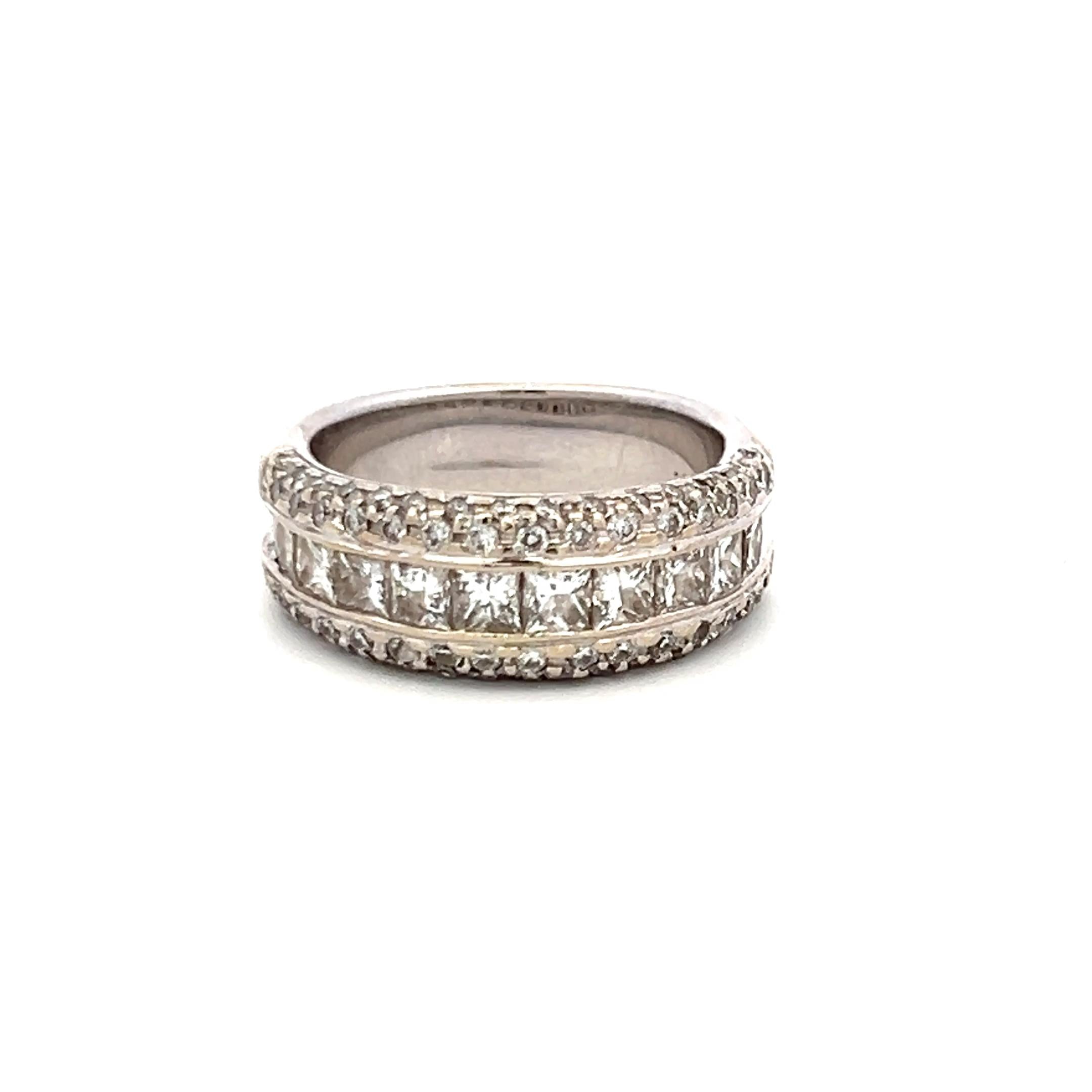 14K WG Half-Eternity Band Ring with 1.30 Carat Princess and Round Diamonds