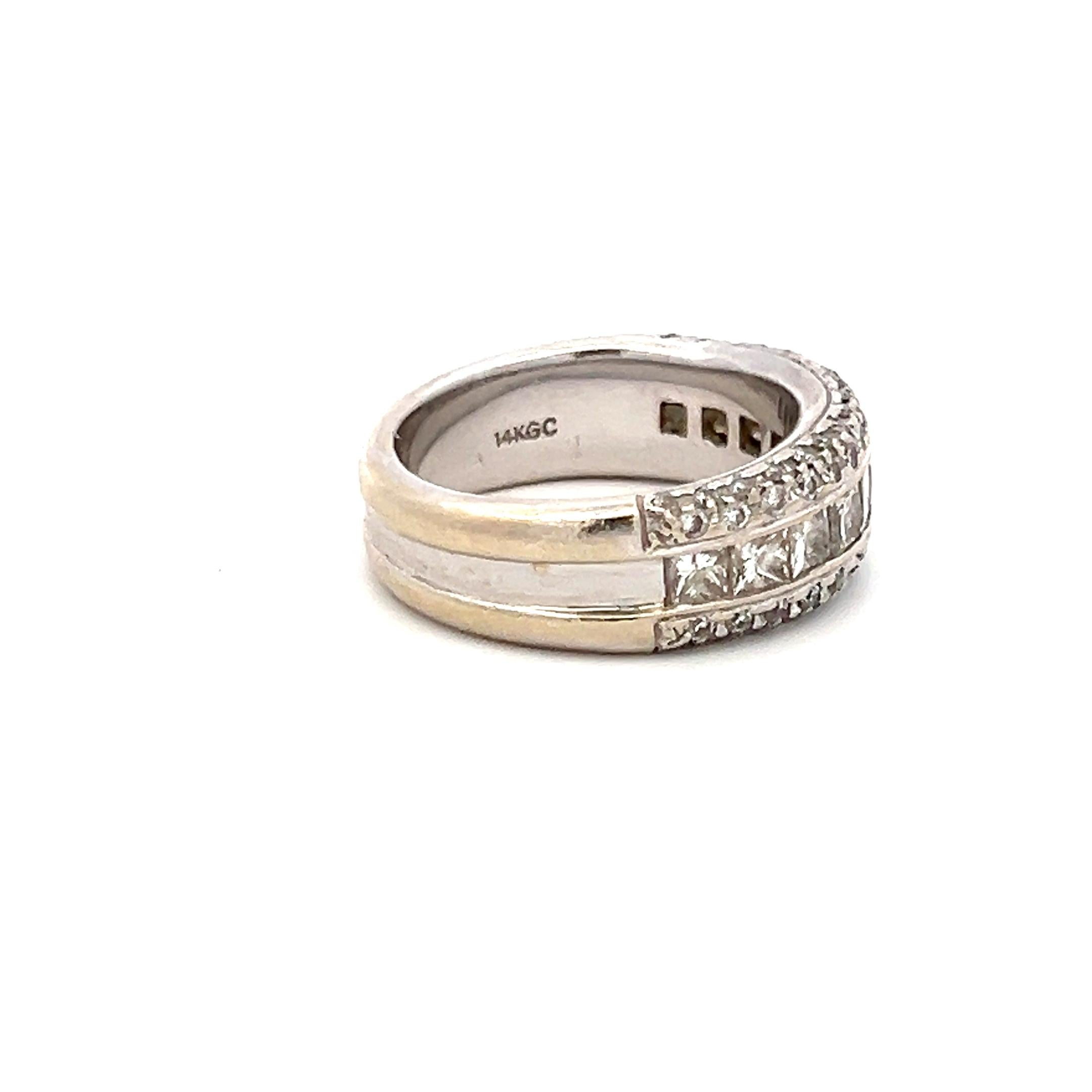 14K WG Half-Eternity Band Ring with 1.30 Carat Princess and Round Diamonds
