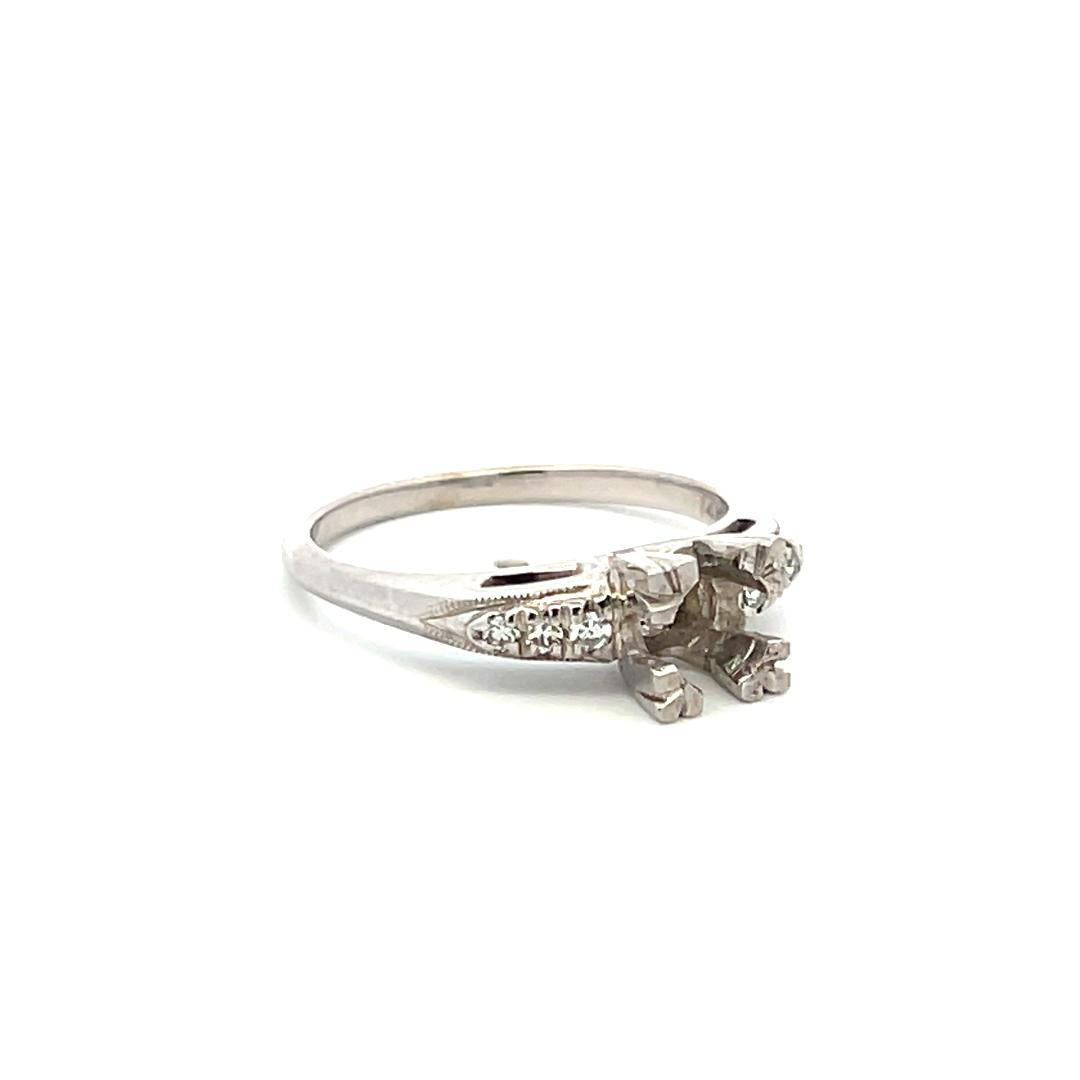0.14 Carat Old European Cut G SI Diamond 14 Karat White Gold Semi Mount Ring