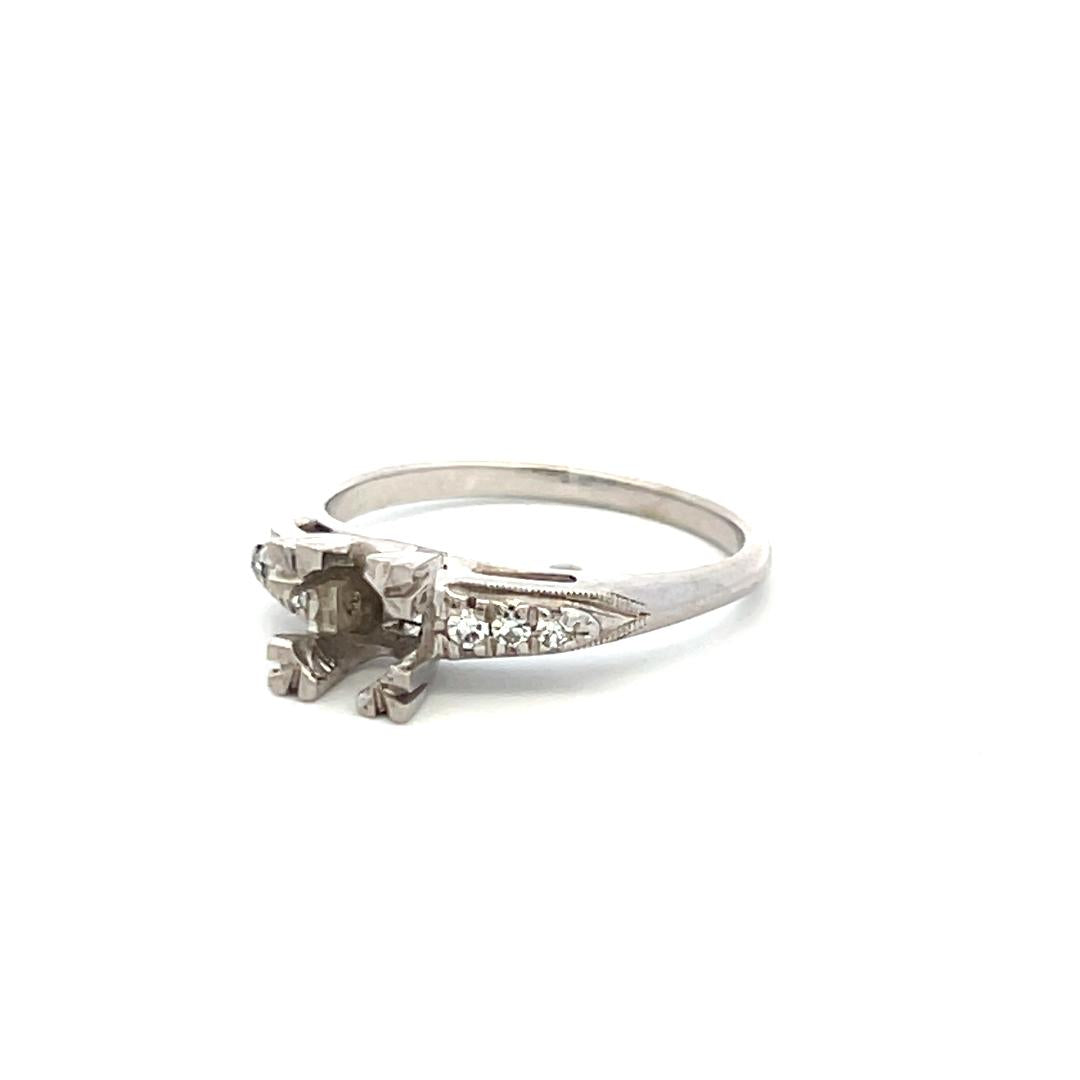 0.14 Carat Old European Cut G SI Diamond 14 Karat White Gold Semi Mount Ring