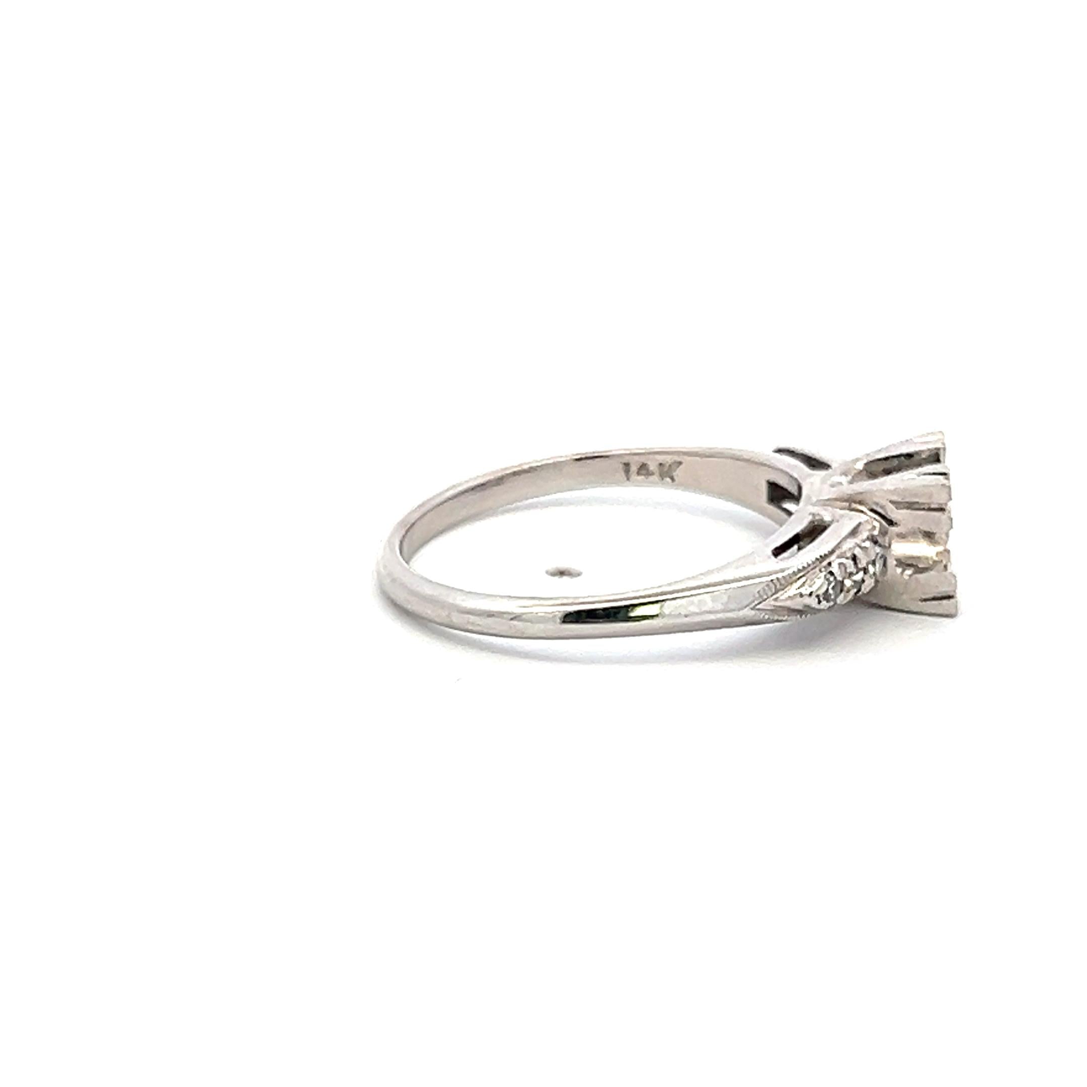 0.14 Carat Old European Cut G SI Diamond 14 Karat White Gold Semi Mount Ring