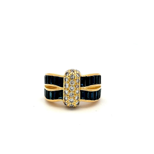 Krypell 1.50 Carat Sapphire 0.66 Carat Round Diamond 18K YG Cocktail Ring