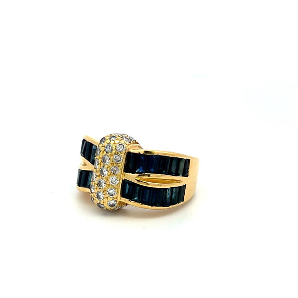 Krypell 1.50 Carat Sapphire 0.66 Carat Round Diamond 18K YG Cocktail Ring
