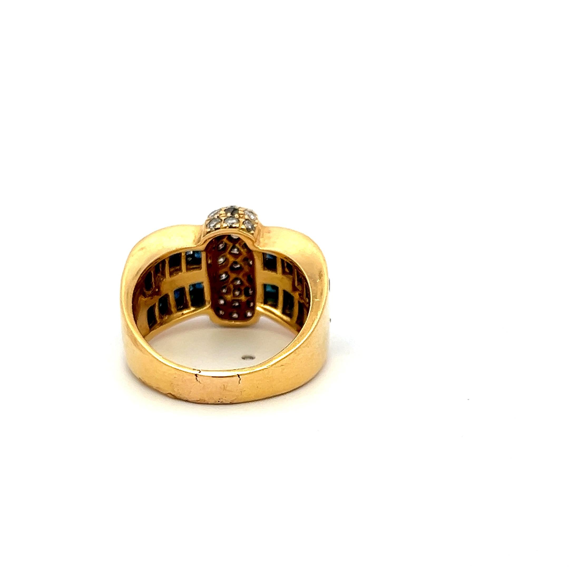 Krypell 1.50 Carat Sapphire 0.66 Carat Round Diamond 18K YG Cocktail Ring