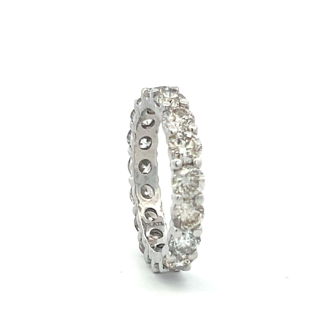 Vintage Platinum Eternity Band Ring with 4.5 Carat Round I-SI Diamonds Size 8
