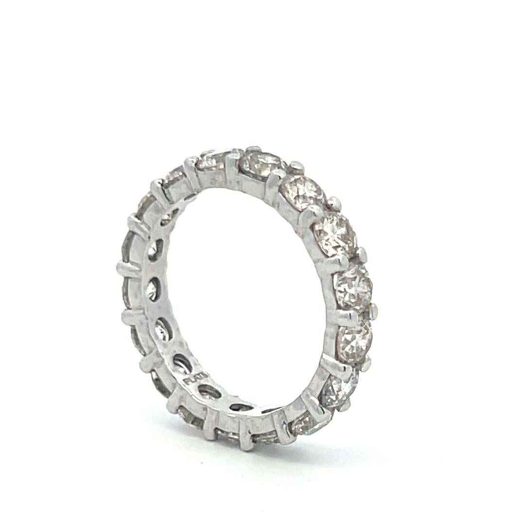 Vintage Platinum Eternity Band Ring with 4.5 Carat Round I-SI Diamonds Size 8