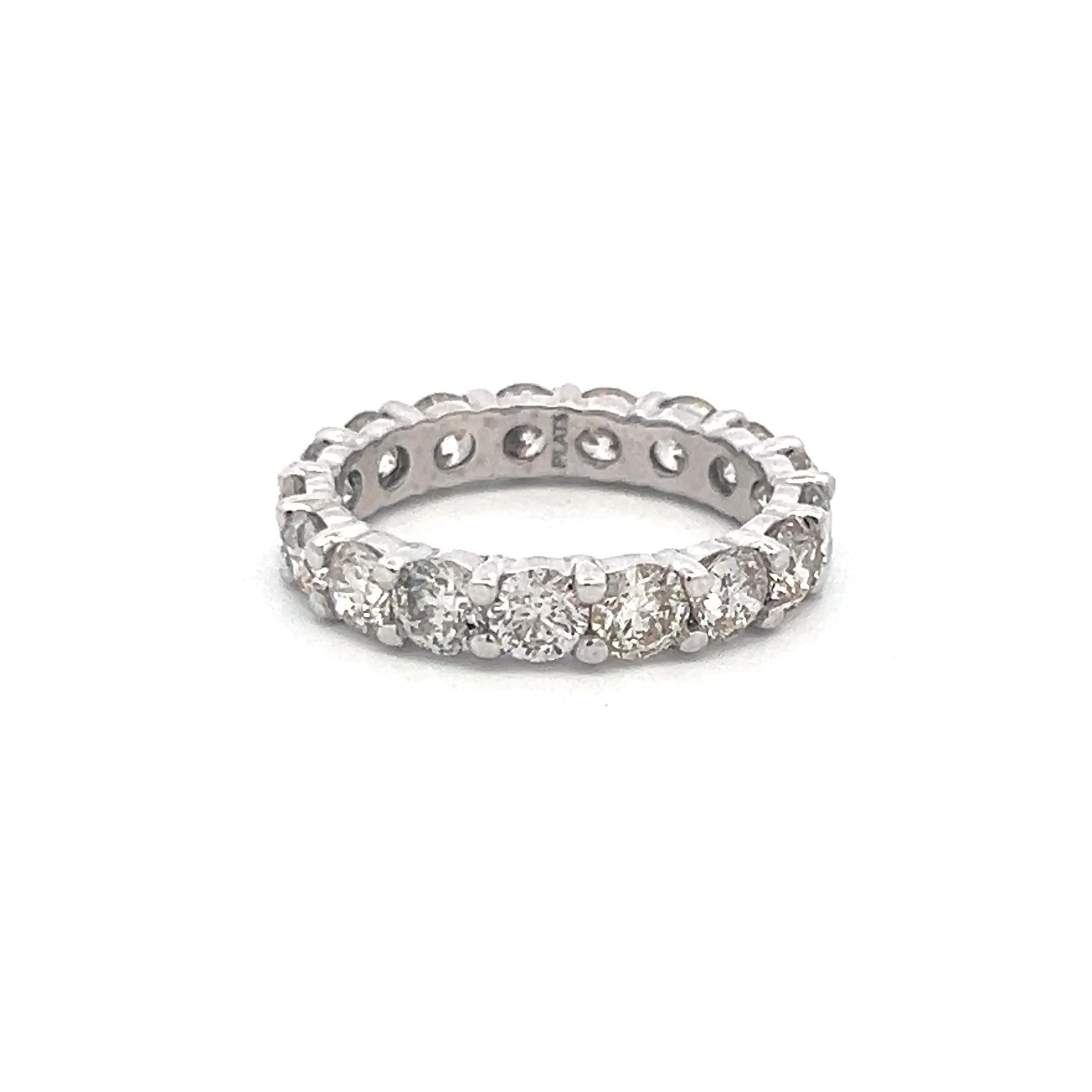 Vintage Platinum Eternity Band Ring with 4.5 Carat Round I-SI Diamonds Size 8