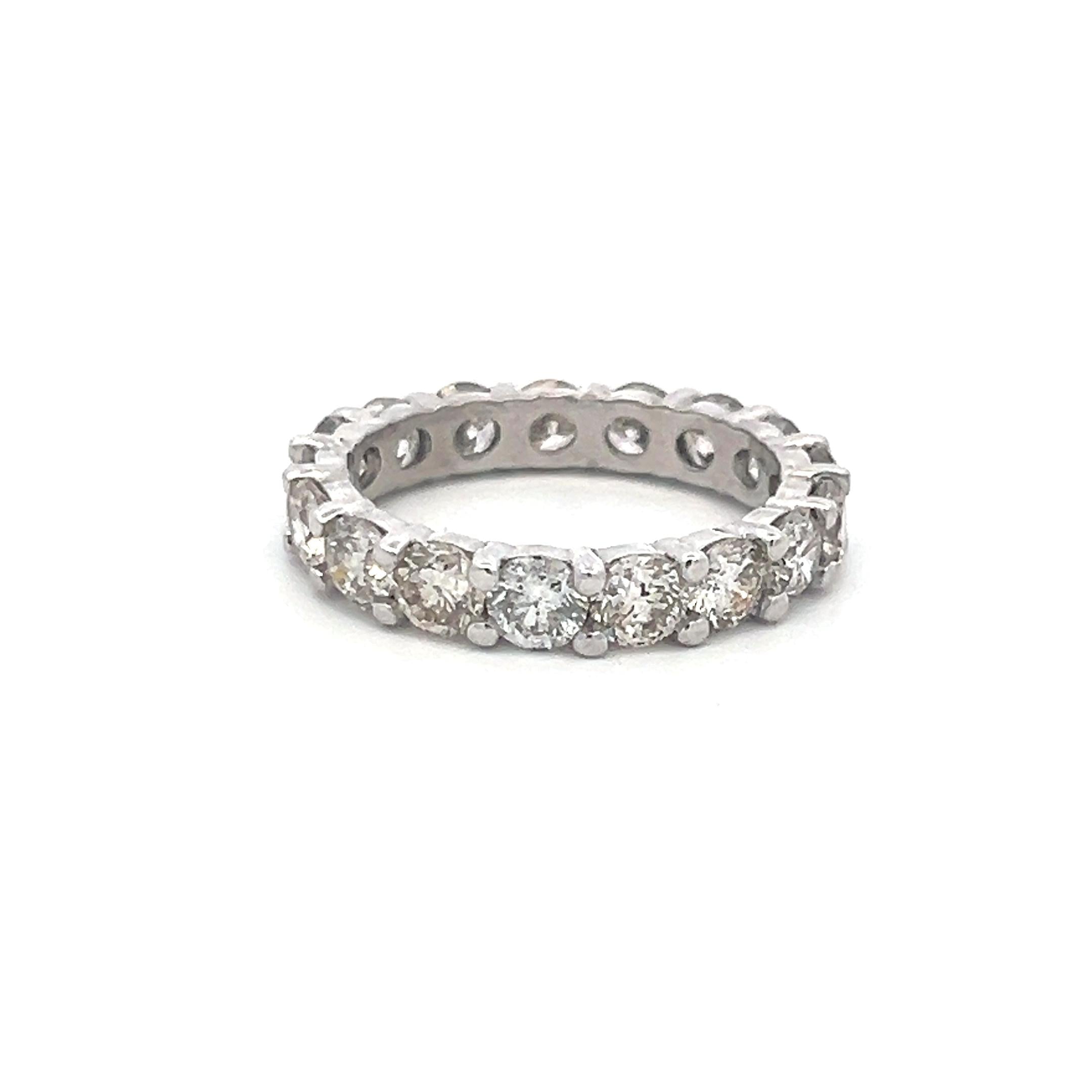 Vintage Platinum Eternity Band Ring with 4.5 Carat Round I-SI Diamonds Size 8
