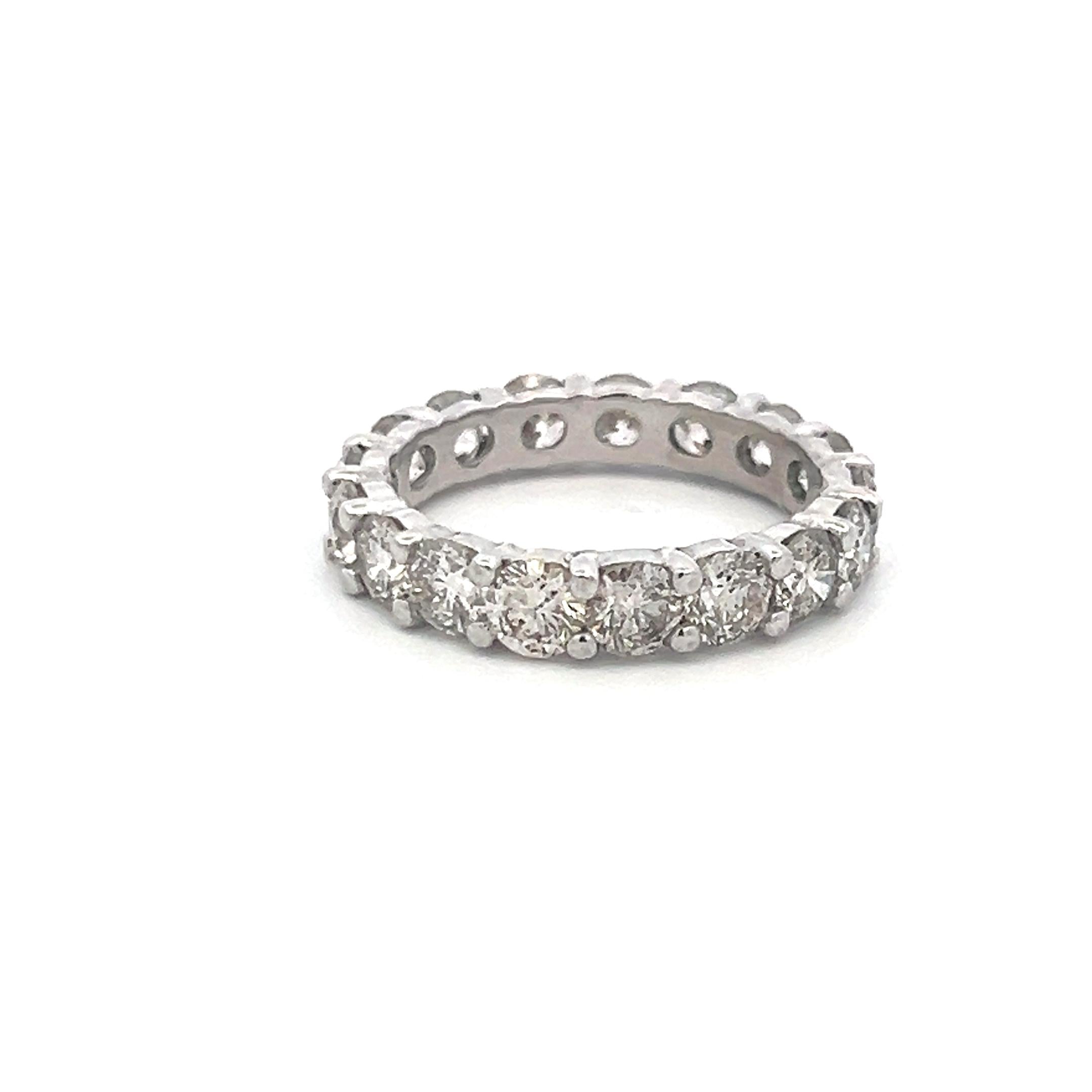 Vintage Platinum Eternity Band Ring with 4.5 Carat Round I-SI Diamonds Size 8