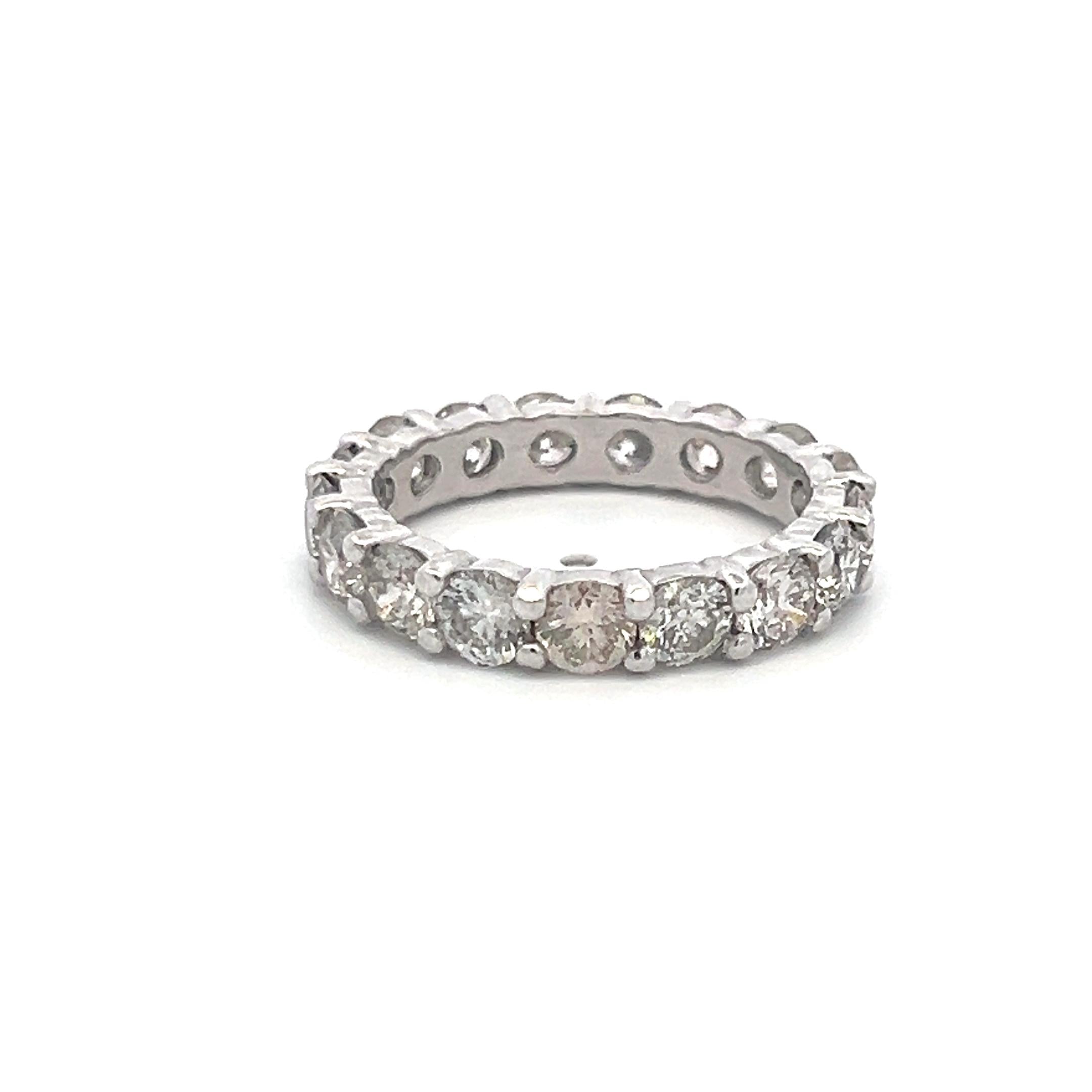 Vintage Platinum Eternity Band Ring with 4.5 Carat Round I-SI Diamonds Size 8