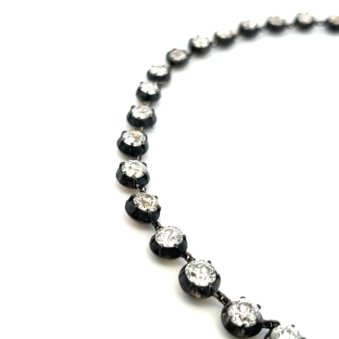 20.40 Carat Old European Cut Diamond 14K Two Tone Gold/Silver Riviera Necklace