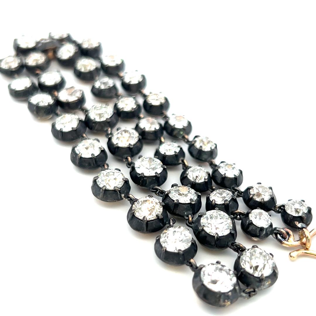 20.40 Carat Old European Cut Diamond 14K Two Tone Gold/Silver Riviera Necklace
