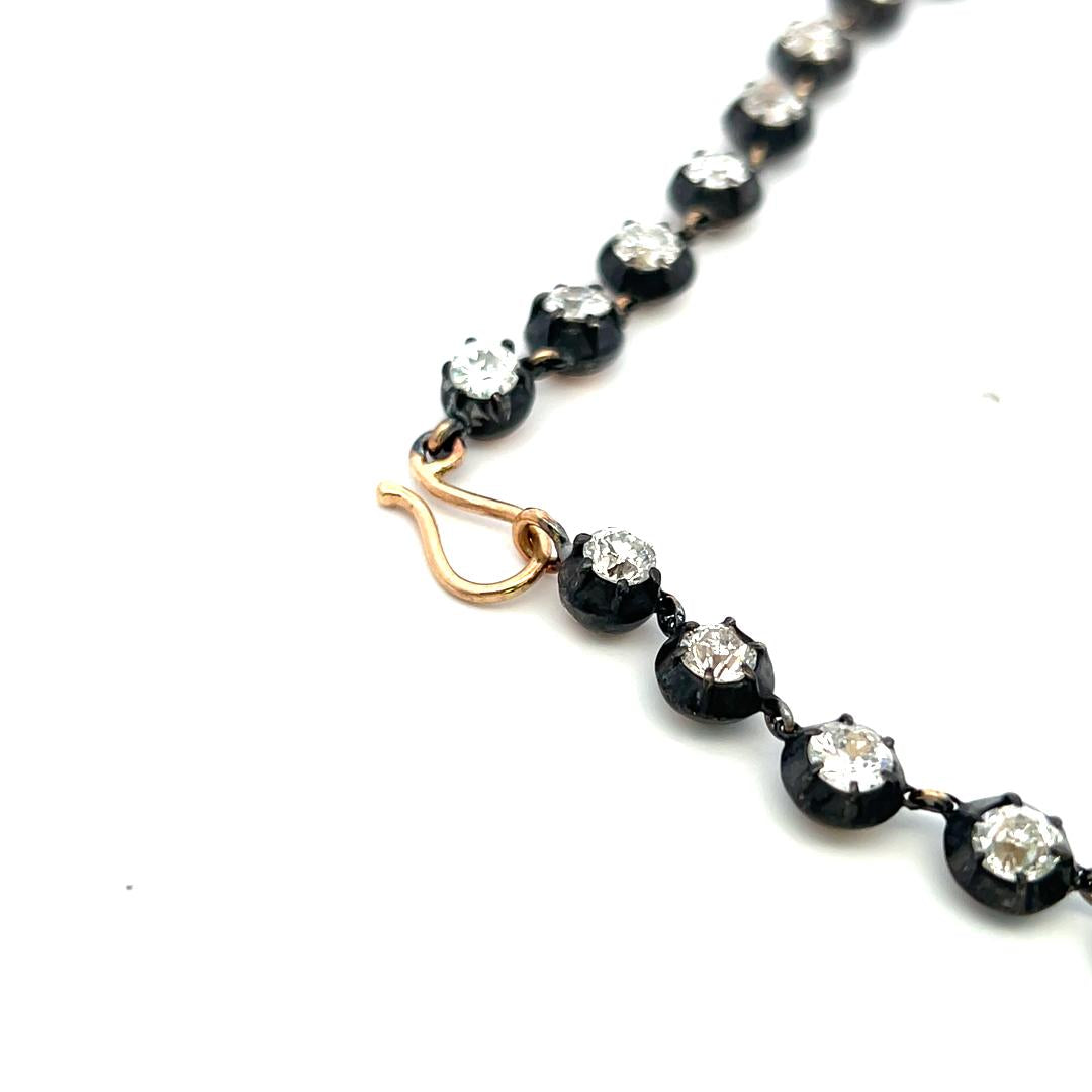 20.40 Carat Old European Cut Diamond 14K Two Tone Gold/Silver Riviera Necklace